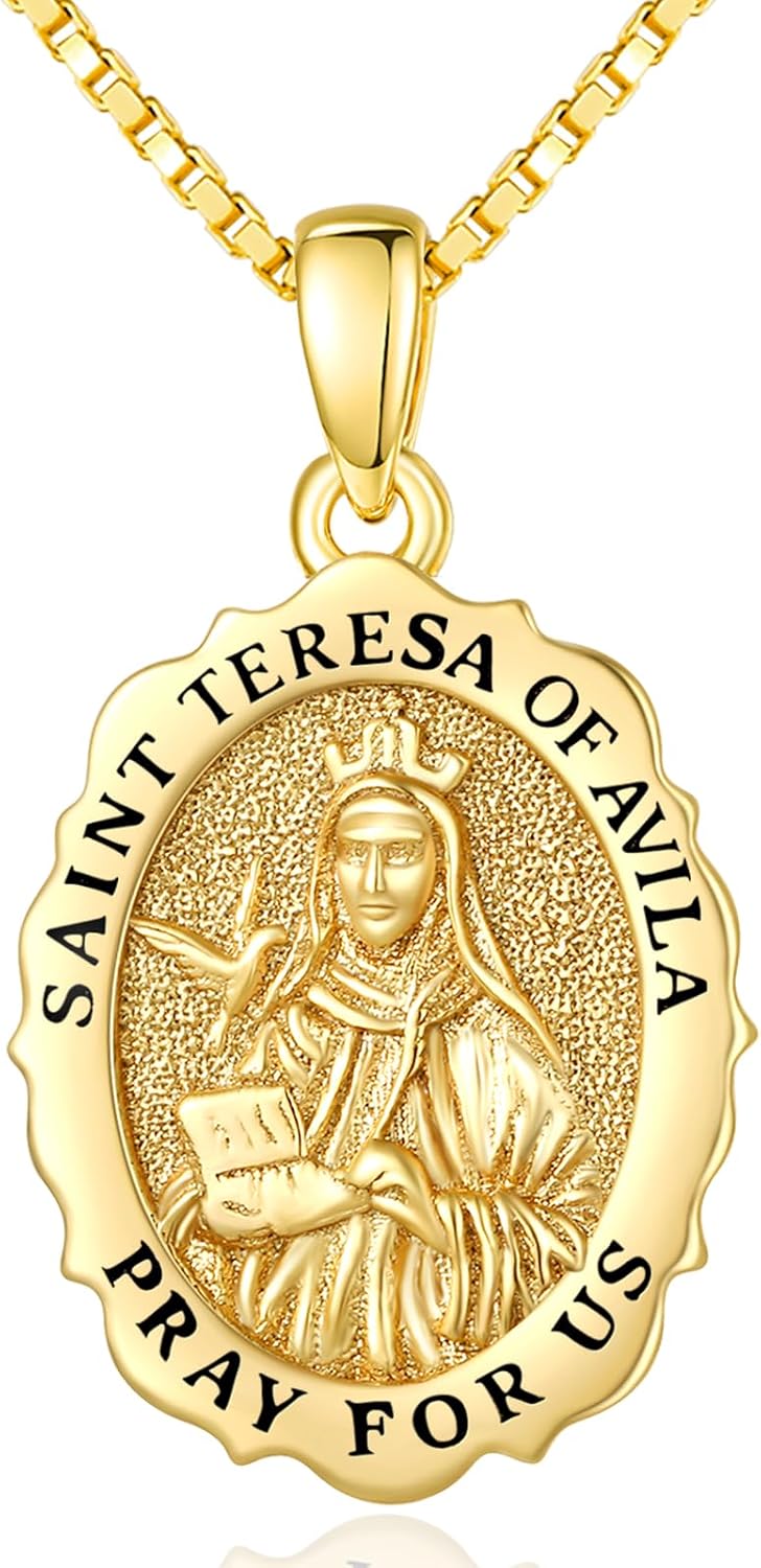 14K Gold Saint Medal Necklace for Women, Catholic Patron Saint Pendant Necklace, Christian Religious Jewelry Gift for Confirmation Baptism Communion Christmas Birthday