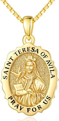 14K Gold Saint Medal Necklace for Women, Catholic Patron Saint Pendant Necklace, Christian Religious Jewelry Gift for Confirmation Baptism Communion Christmas Birthday