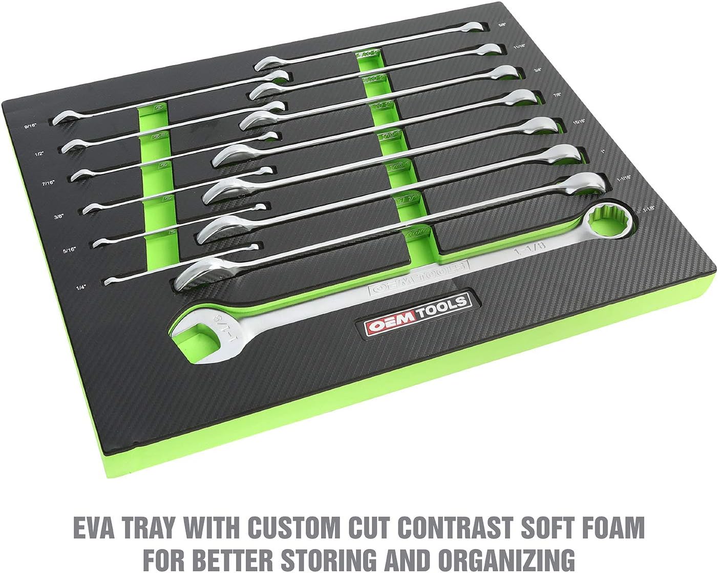 OEMTOOLS 23993 14PC Combo Wrench Set, SAE Wrench Set 1/4'-1-1/8', Posi Grip Wrenches, Heat Treated Steel Open End, Foam EVA Tray Wrench Holder