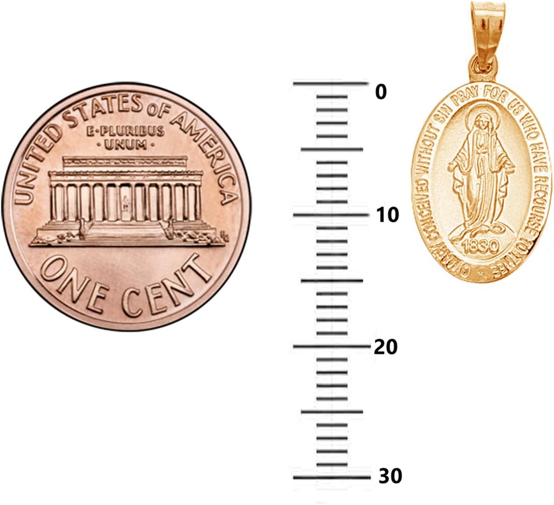 Ritastephens 14k Yellow,White or Rose Gold Small Miraculous Virgin Mary Medal Charm Pendant Necklace (18 Inches, No Chain)