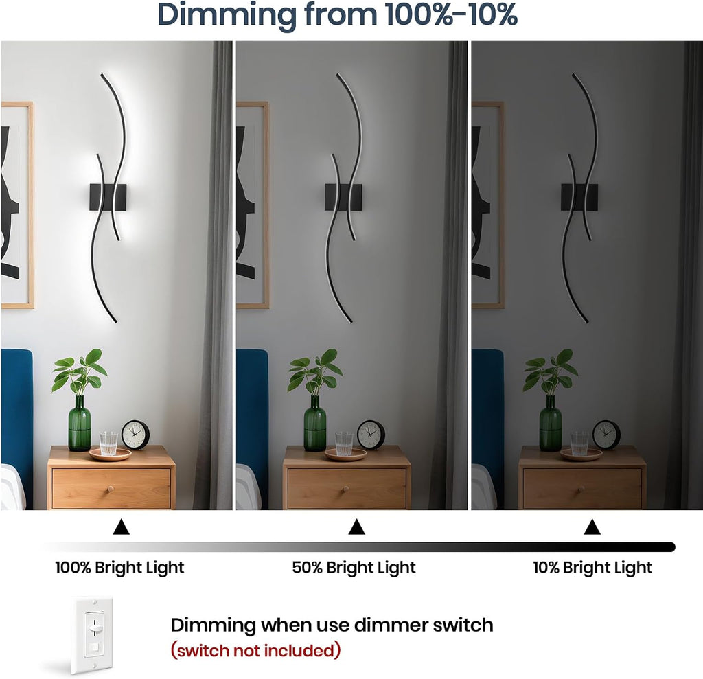 CANEOE Modern Wall Sconce Set of Two, 5CCT Dimmable Indoor Led Wall Sconce Lighting Set of 2, Hardwire Black Led Wall Lamps for Living Room Bedroom Bathroom Hallway, 31.5Inch (2 Packs)