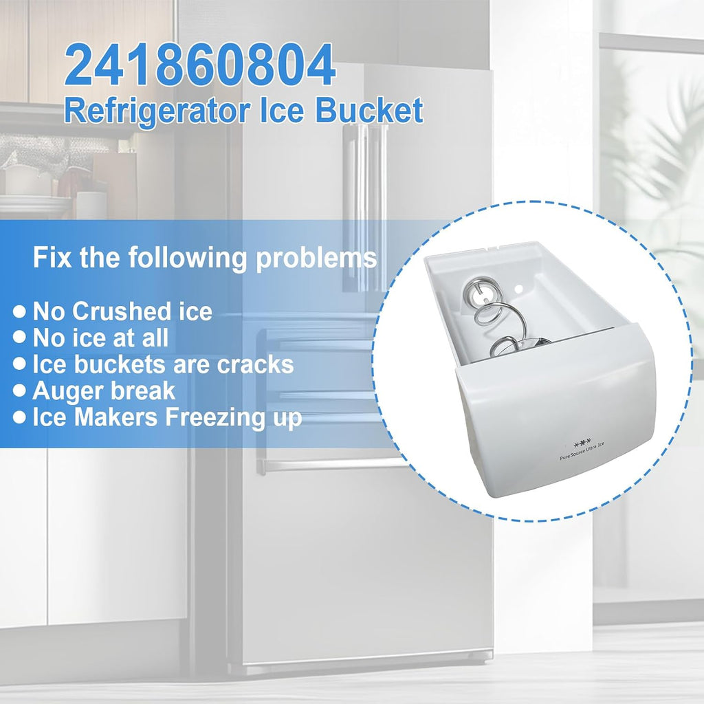 241860804 Ice Container Assembly Compatible with Frigidaire Refrigerator Ice Bucket Ice Maker Replacement Part Number 241561601, 241561603