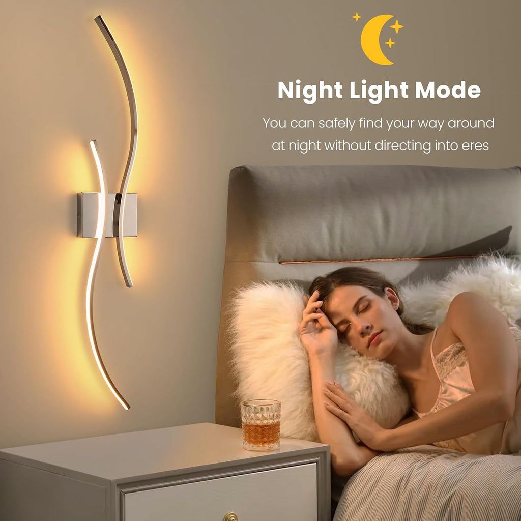 CANEOE Modern Wall Sconce Set of, 5CCT Dimmable Indoor Led Wall Sconce Lighting Set of 2, 31.5 Inch Wall Light Fixtures, Chrome Led Wall Lamps for Living Room Bedroom Bathroom Hallway