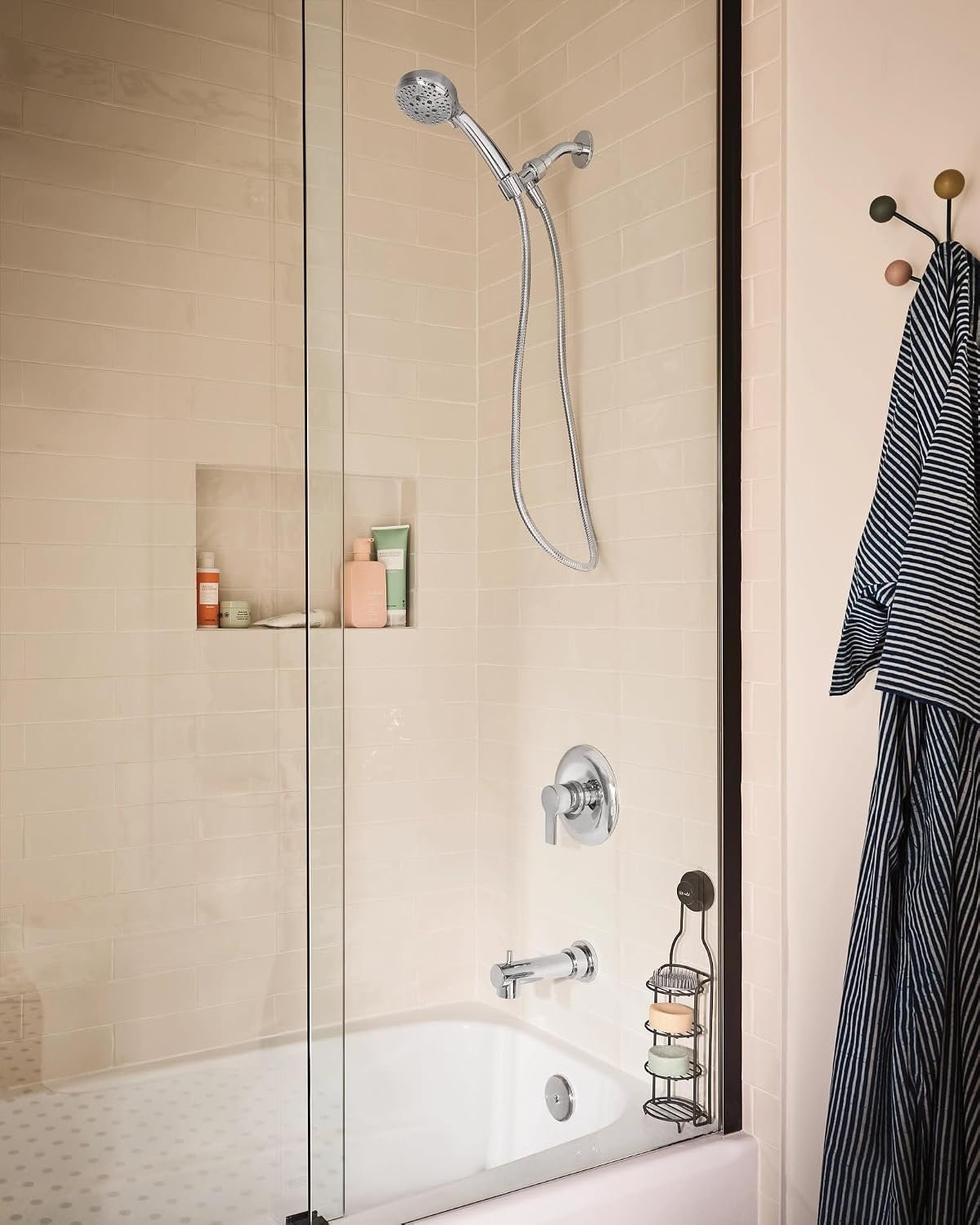 Moen Meena Chrome Single Handle Modern Bathtub and Shower Faucet with Handshower, Lever Handle, Tub Spout and Valve Included, 82618