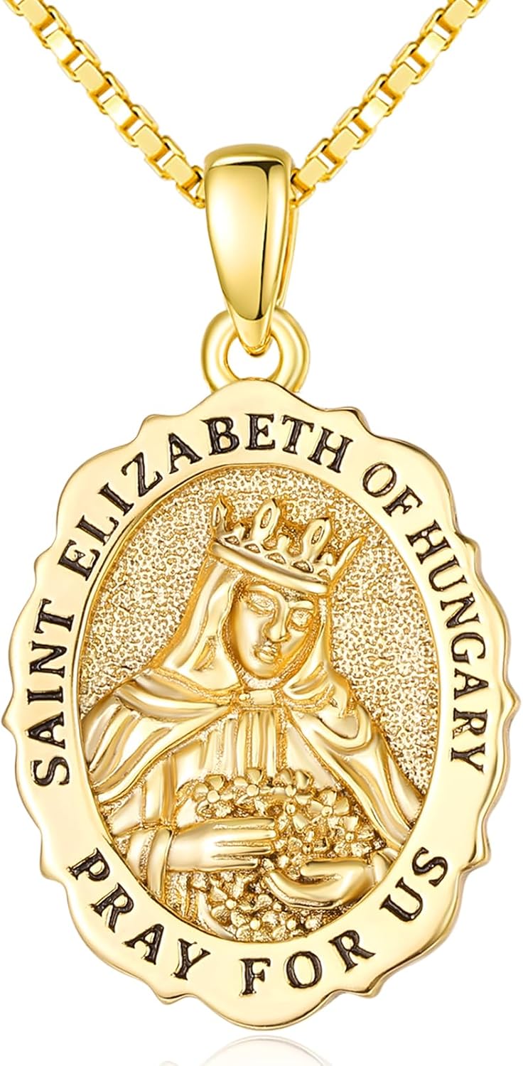 14K Gold Saint Medal Necklace for Women, Catholic Patron Saint Pendant Necklace, Christian Religious Jewelry Gift for Confirmation Baptism Communion Christmas Birthday