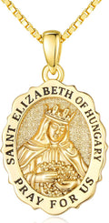 14K Gold Saint Medal Necklace for Women, Catholic Patron Saint Pendant Necklace, Christian Religious Jewelry Gift for Confirmation Baptism Communion Christmas Birthday