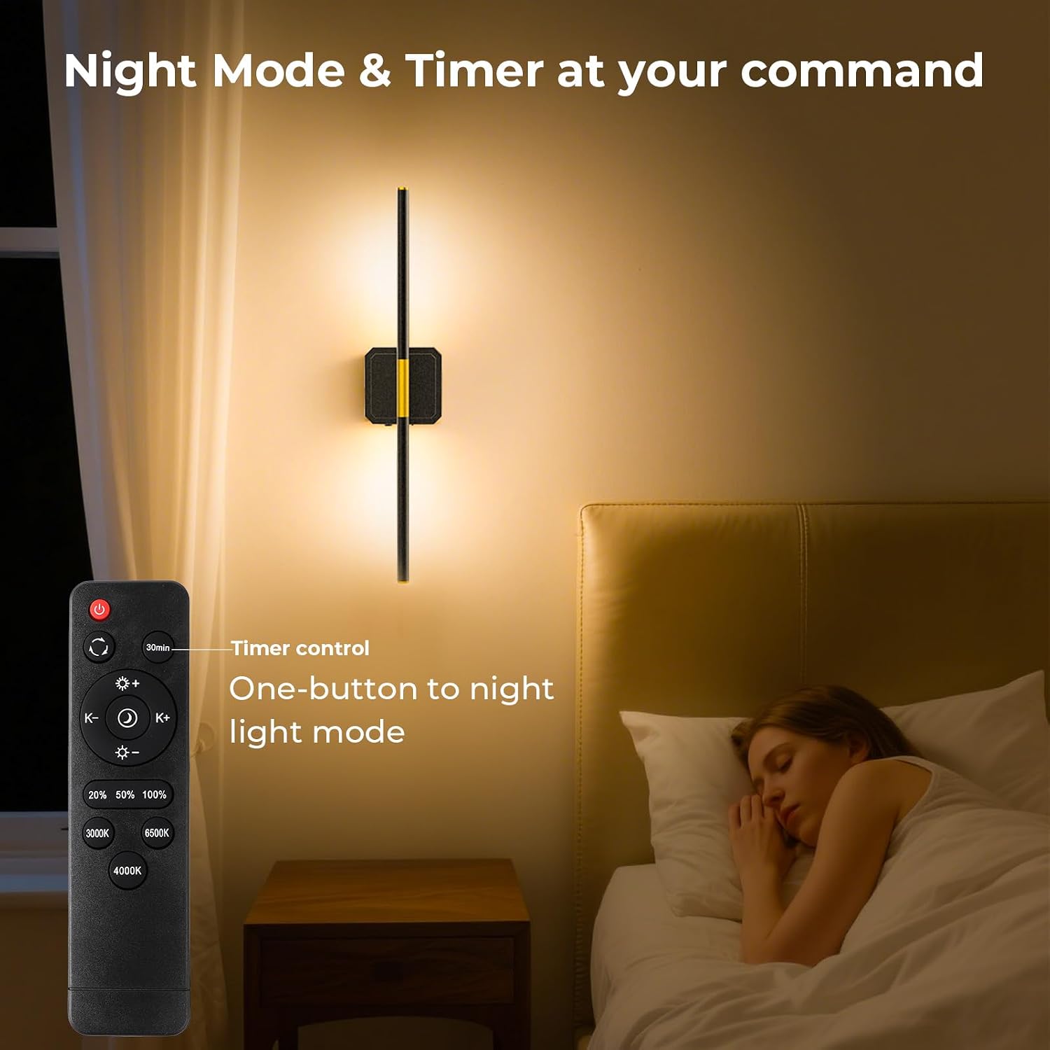 GvvooHome Battery Operated Wall Sconce Detachable 360°Rotate, Wireless Wall Lamp 3000-6500K Dimmable, 10000mAh Rechargeable Wall Light for Bedroom, Living Room，28.3' Black Gold 4 Pack