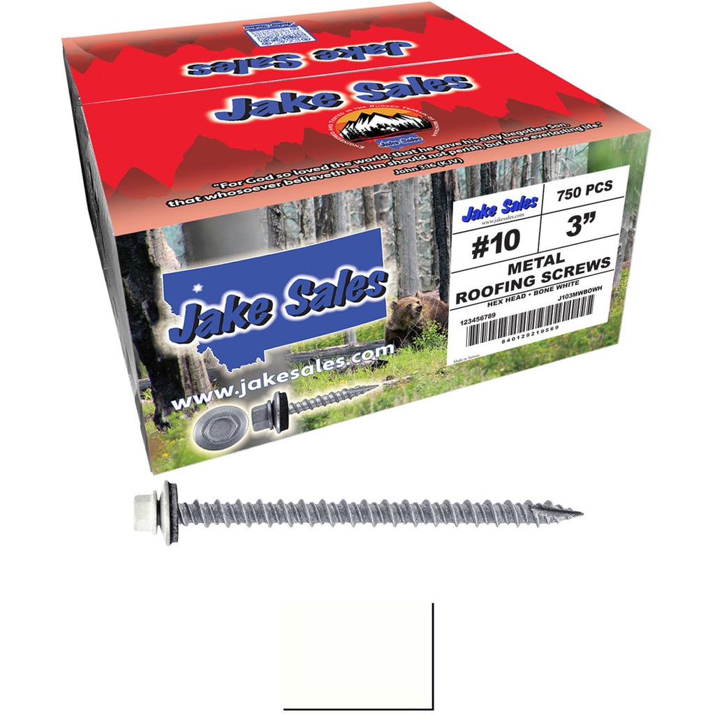 #10 Metal Roofing Screws: (750) Screws x 3' Bone White Hex Head Sheet Metal Roof Screw. Self Starting/Tapping Metal to Wood Sheet Metal siding Screws. EPDM Washer. for Corrugated Roofing