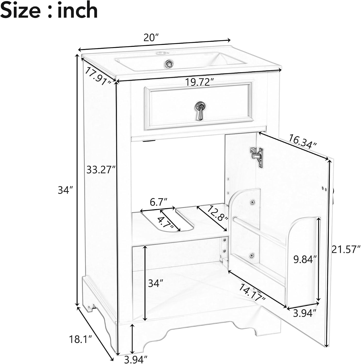 20' Bathroom Vanity with Sink, Harper & Bright Designs Free Standing Single Basin Vanity Set with Soft Close Door & Adjustable Shelf, Solid Wood Bathroom Cabinet with Ceramic Basin for Bathroom, Black