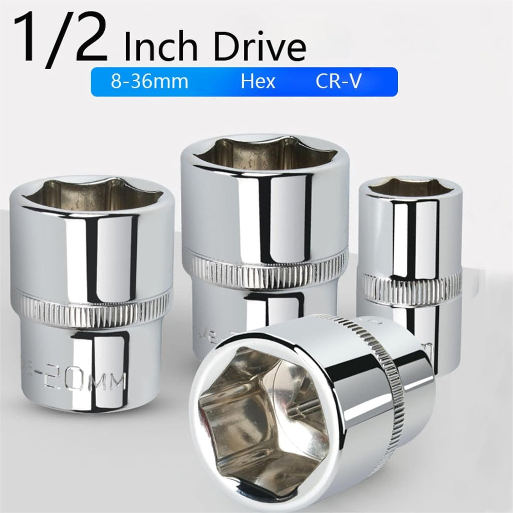 1/2' Square Drive Hex Short Socket Wrench CR-V Steel Anti-rust 6 Point Wrench Head 8-36mm Socket Heads Auto Repair(36mm)