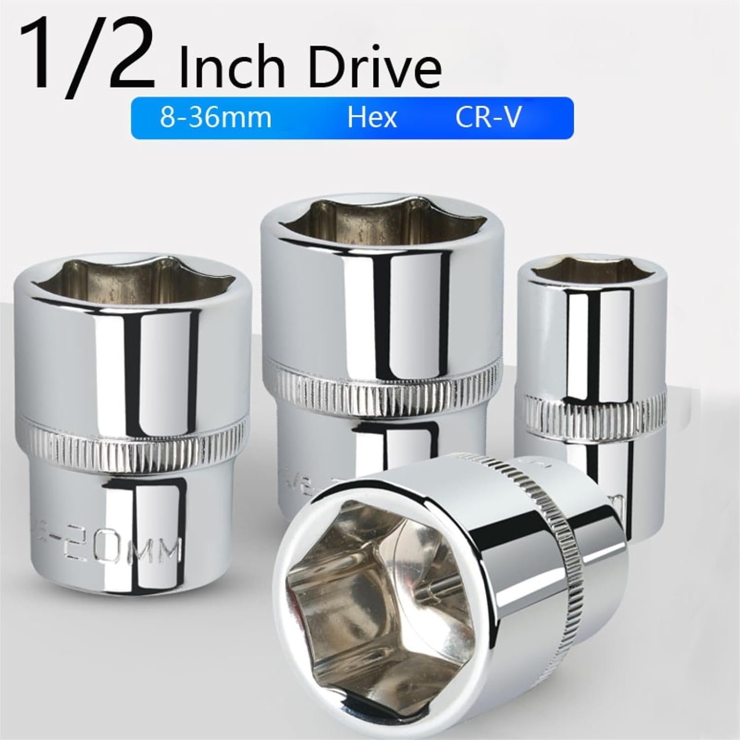 1/2' Square Drive Hex Short Socket Wrench CR-V Steel Anti-rust 6 Point Wrench Head 8-36mm Socket Heads Auto Repair(36mm)