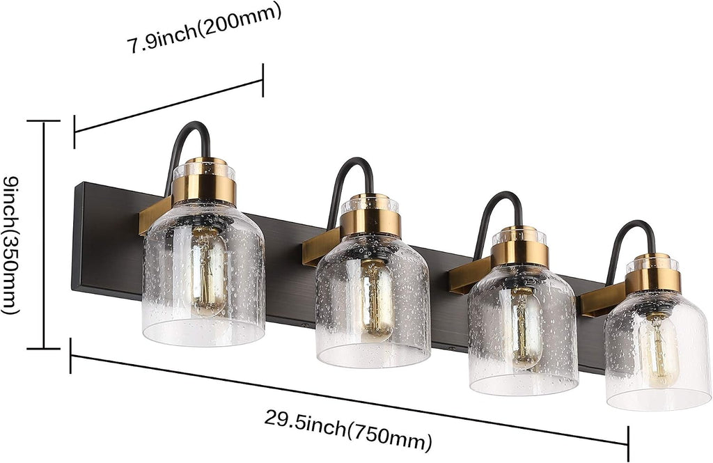 PRESDE Vintage Bathroom Vanity Fixtures Over Mirror Bronze Brushed Black 4-Light vantiy Lighting for Bathroom