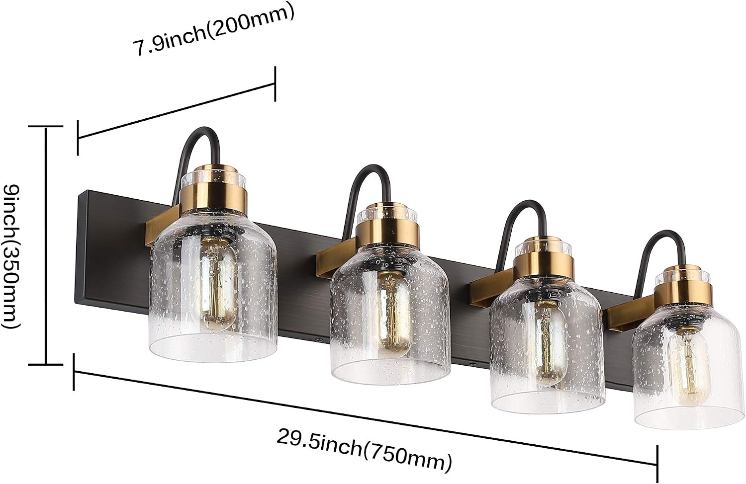 PRESDE Vintage Bathroom Vanity Fixtures Over Mirror Bronze Brushed Black 4-Light vantiy Lighting for Bathroom