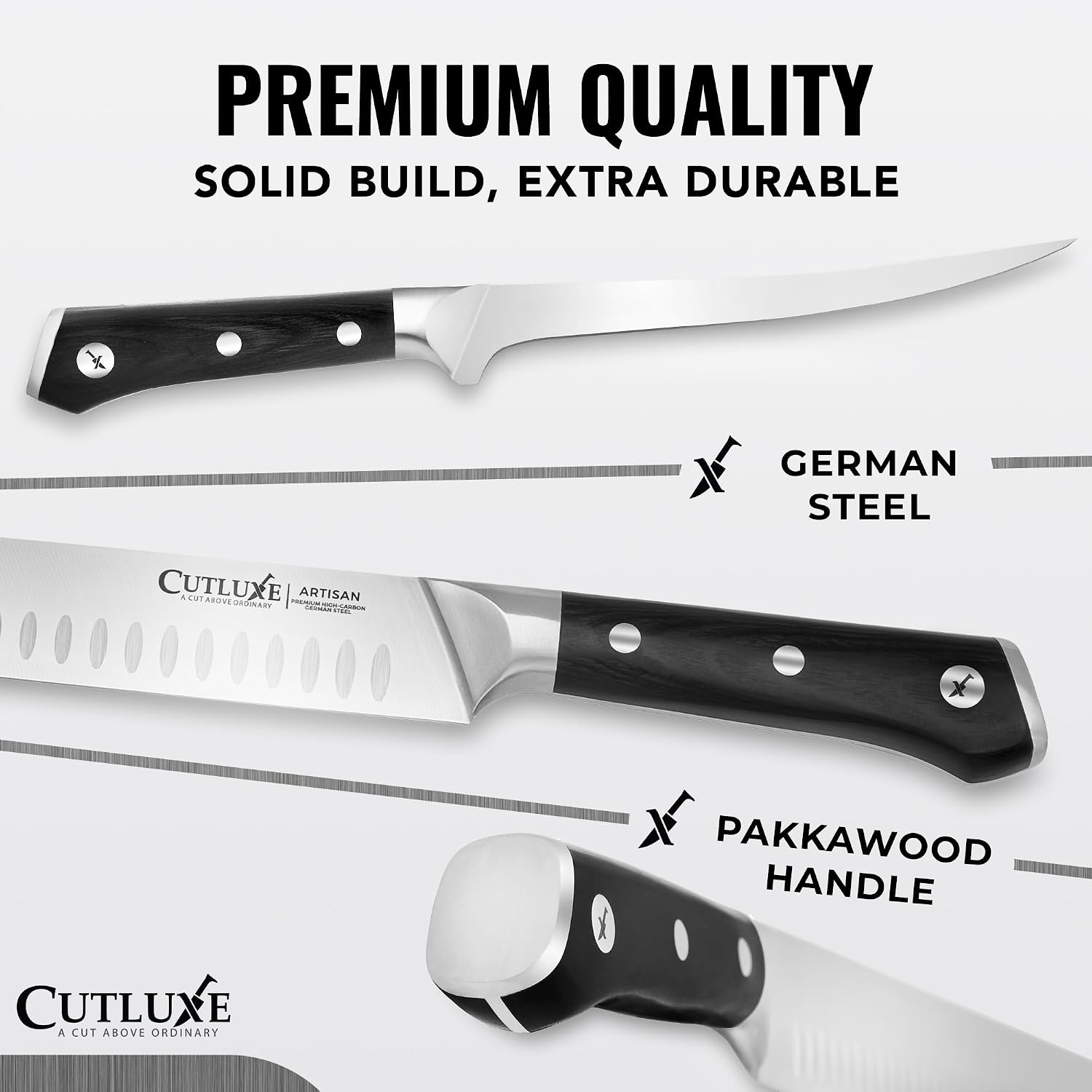 Cutluxe Butcher Knife Set – BBQ Brisket, Breaking, Boning & Fillet knives - Carving Knife Set for Meat Cutting, Ultra Sharp German Steel, Full Tang, Ergonomic Handles – Artisan Series