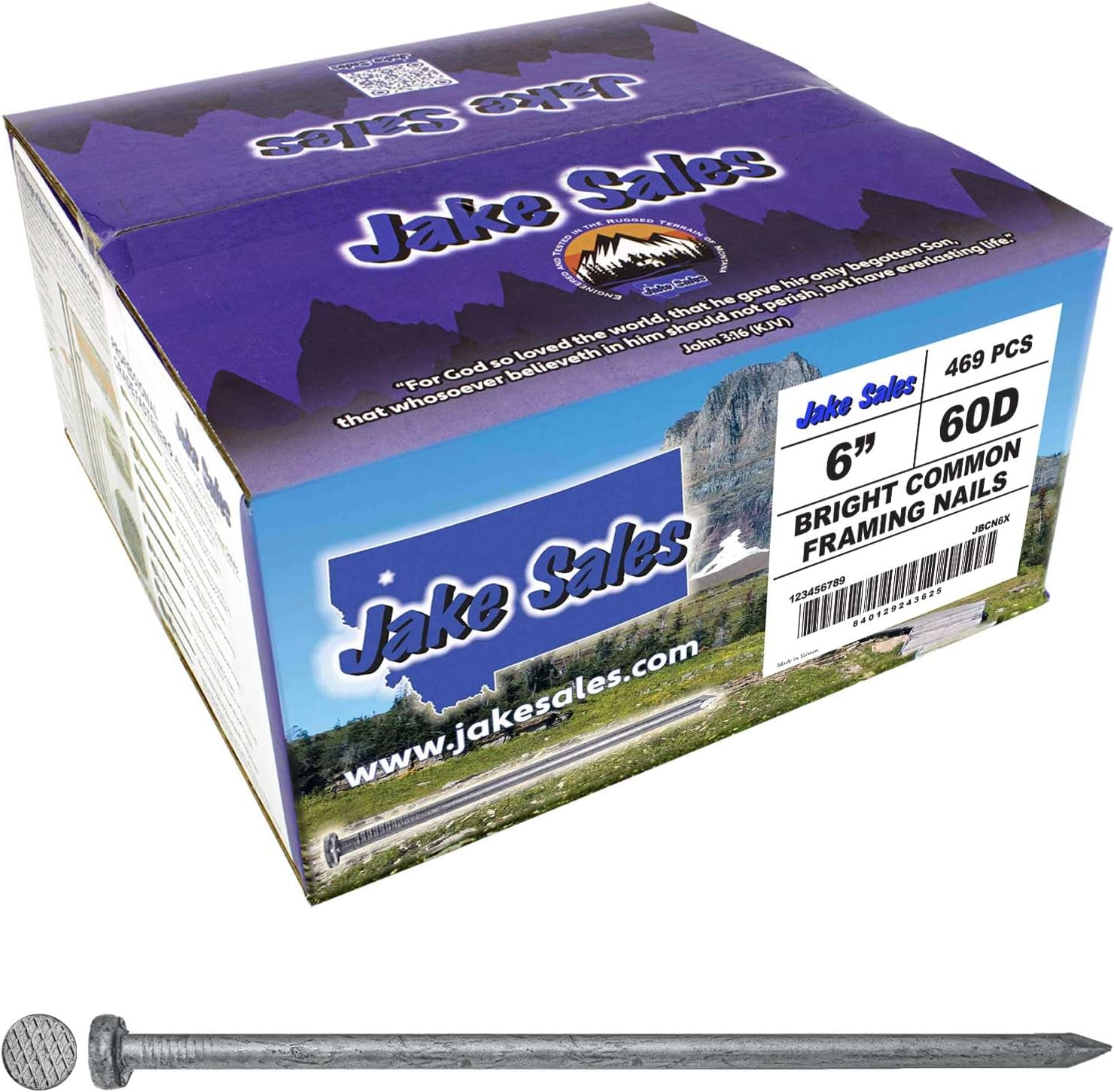 6' Bright Common Framing Nail (60D) - Heavy-Duty Fastener Designed for Interior Construction Applications - Uncoated Carbon Steel with Smooth Shank - Load Bearing Strength - FULL BOX (~469 Nails)