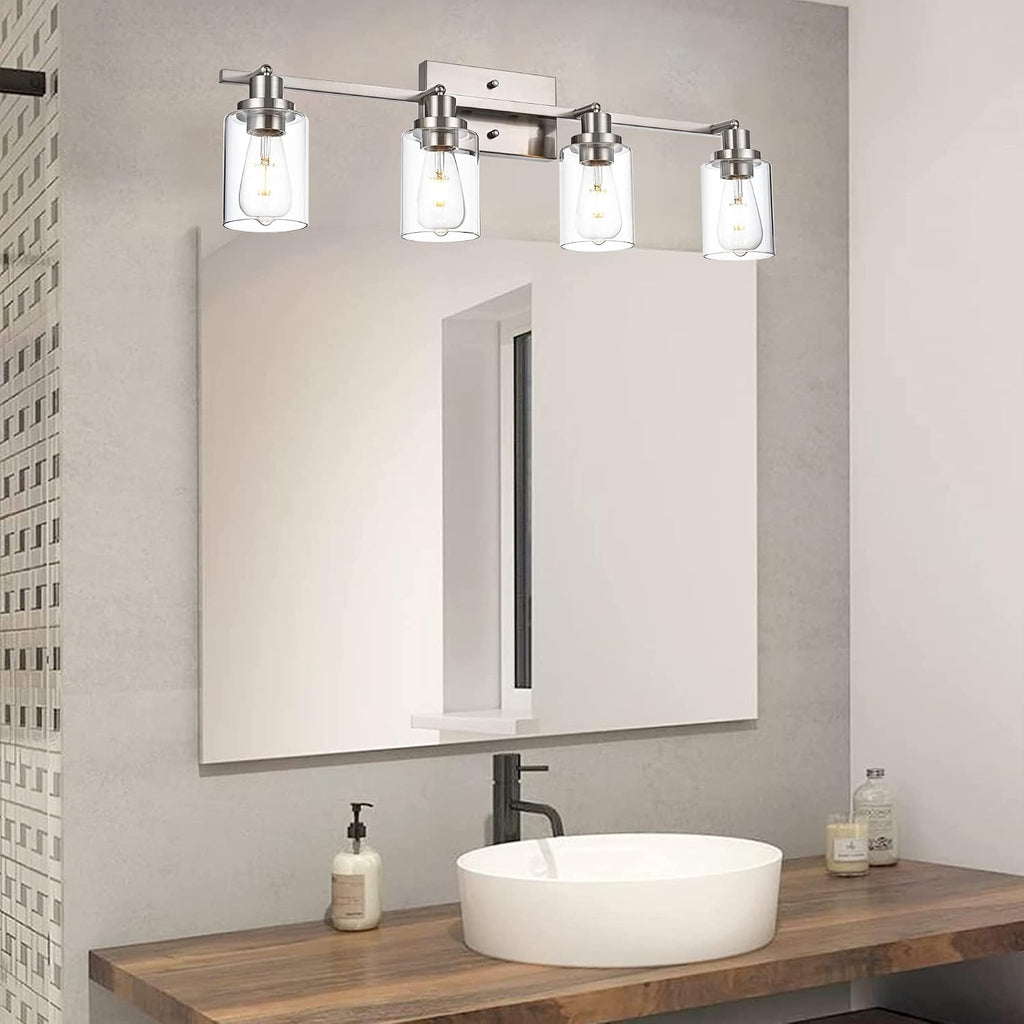 MELUCEE 4 Light Track Lighting Kit 28.7 Inch Bathroom Vanity Light Fixtures Brushed Nickel Ceiling Spotlight Fixture for Hallway Porch Foyer Bath Storage, Clear Glass Shade