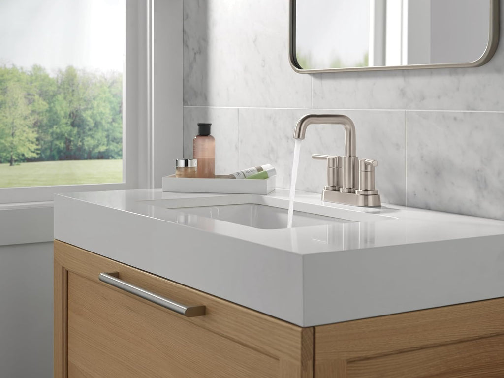 Delta Faucet Nicoli Centerset Bathroom Faucet, Brushed Nickel 2-Handle Bathroom Faucet, Delta Bathroom Sink Faucet, Brushed Nickel 3-Hole Bathroom Faucet, Stainless 25849LF-SS