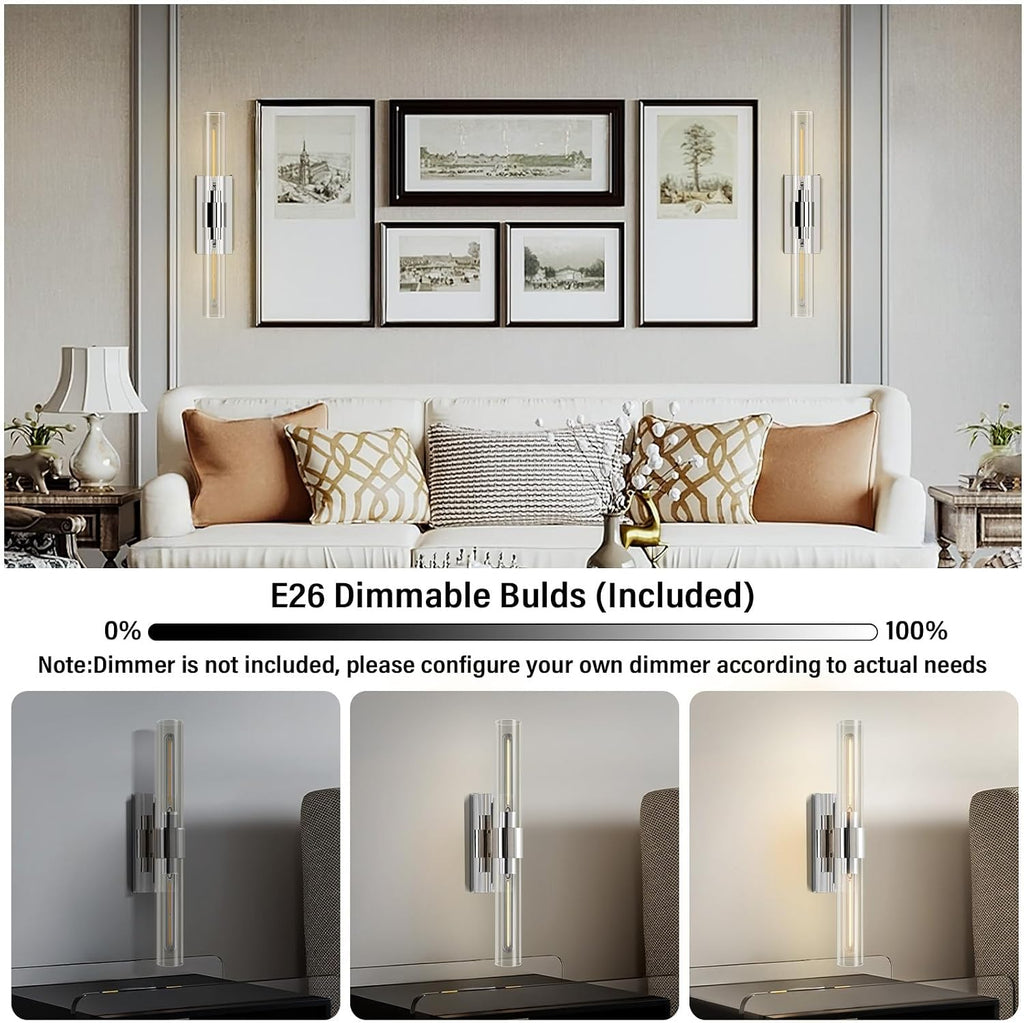 22.8' Sconces Wall Lighting,Bathroom Nickel Vanity Lights Fixtures with Clear Glass Shade Wall Lamp for Mirror, Living Room, Bedroom, Hallway, Fireplace, Staircas（Including Bulb）