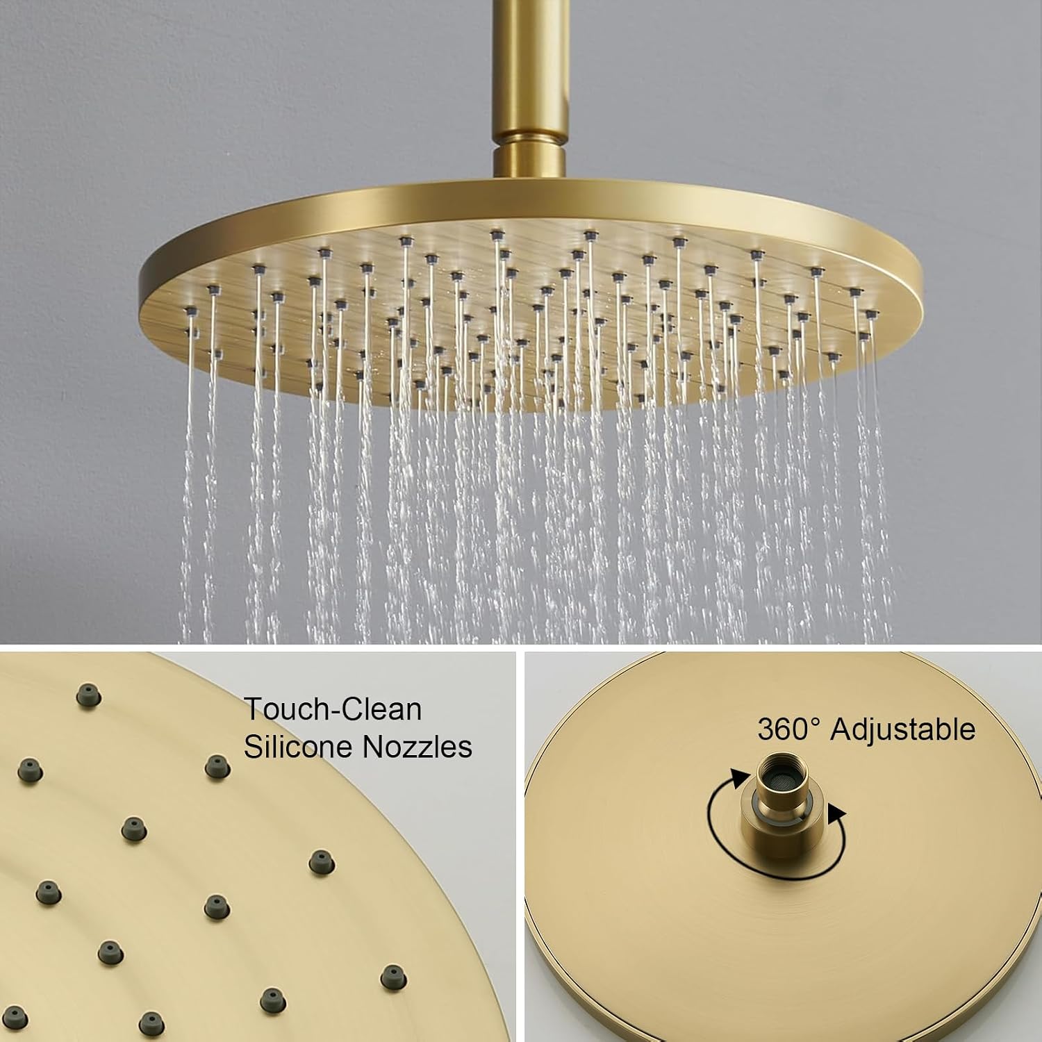 Iriber Shower System Ceiling Mounted Shower Faucet Mixer Set with Luxury High Pressure Shower head and 3-Setting Handheld, Bathroom Shower Trim Kit Contain Pressure Balance Valve,Brushed Gold