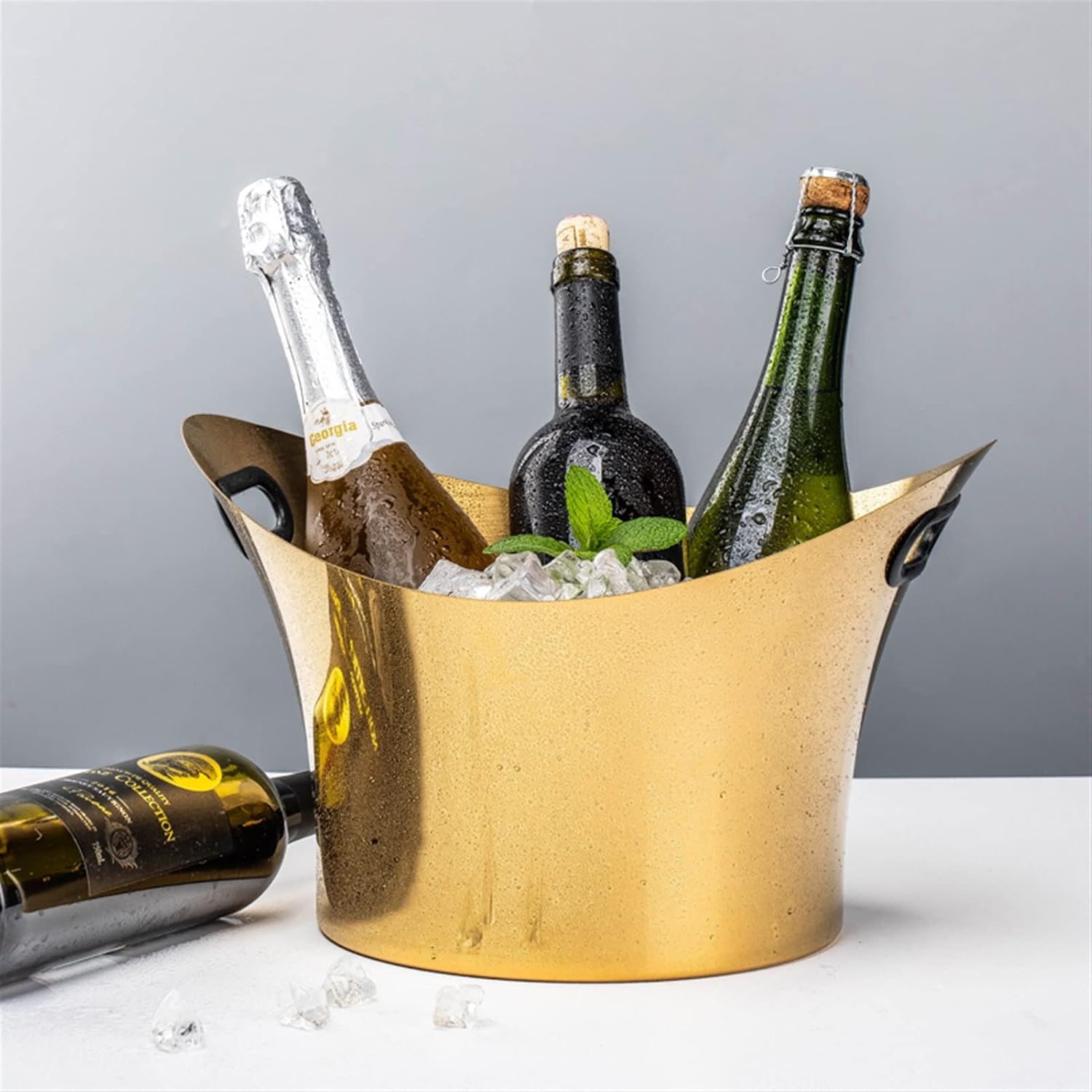 Ice Bucket Champagne Bucket Stainless Steel Ice Bucket Household Red Wine Champagne Ice Wine Bucket Bar Reception KTV Special Ice Wine Bucket Ice Bucket Beverage Tub (Color : Brass)