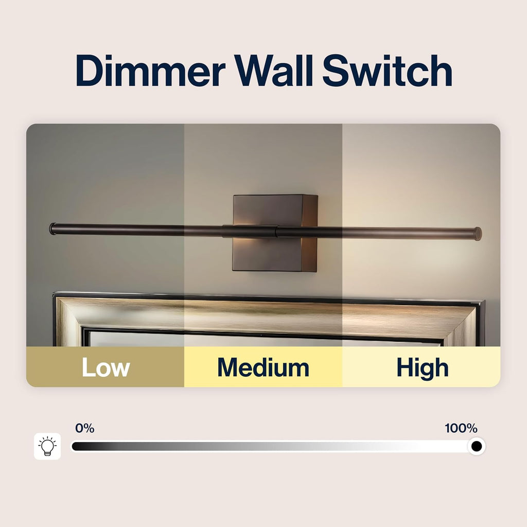 JONATHAN Y 28' Black Modern Dimmable Integrated LED Wall Sconce, Metal Vanity Light for Bathroom Mirror Bedroom Hallway, Sleek Hardwired Wall Lamp Fixture, 3000K (JYL7022C-SET2)