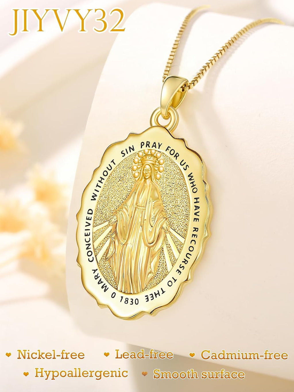 14K Gold Saint Medal Necklace for Women, Catholic Patron Saint Pendant Necklace, Christian Religious Jewelry Gift for Confirmation Baptism Communion Christmas Birthday