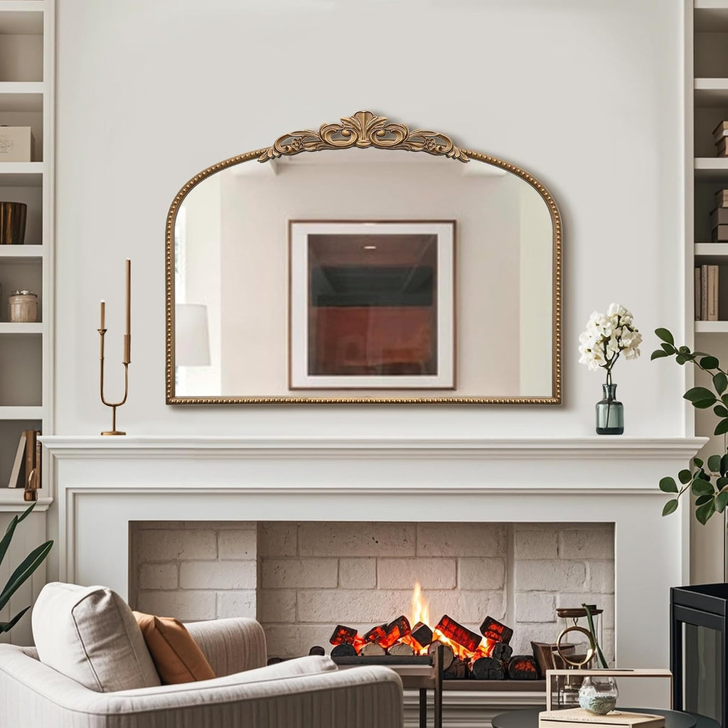 Micasso Vintage Wall Gold Mirror: 32'x24' French Baroque Antique Mirror - Traditional Ornate Decorative Arched for Wall/Bathroom/Entryway/Fireplace/Hallway - Home Decor for Living Room