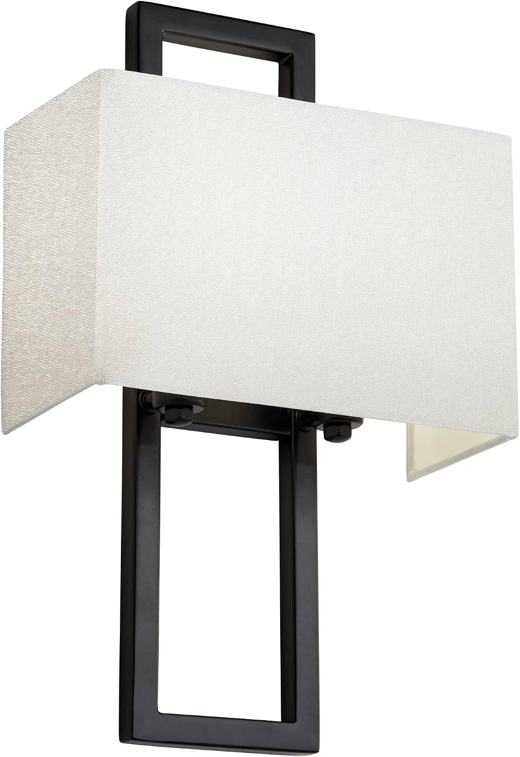 Possini Euro Design Modena Modern Wall Light Sconces Set of 2 Black Hardwired 9 1/2' Fixture Shimmery Silvery Faux Silk Half Shade for Bedroom Bathroom Vanity Living Room Home Hallway Dining House