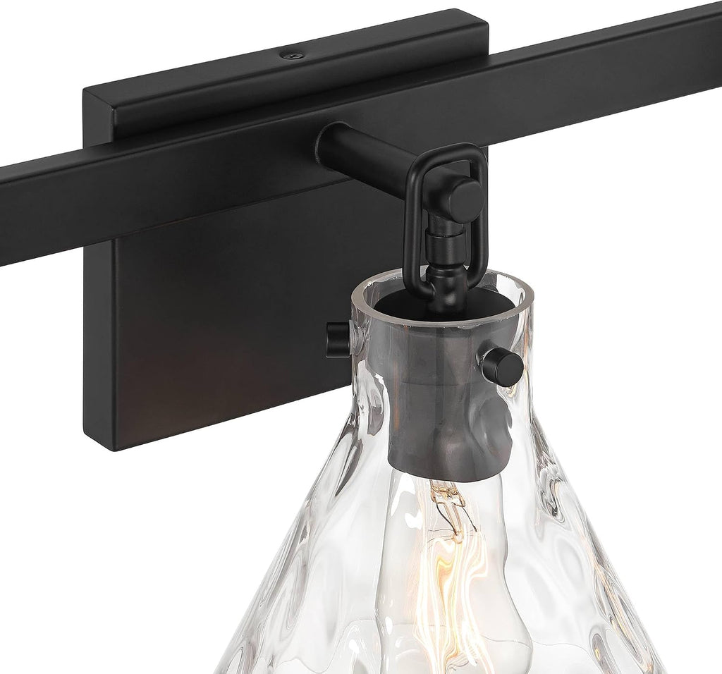 Possini Euro Design Ishii 26' High Modern 3 Light Bathroom Vanity Wall Lamp Light Fixture Mount Over The Sink Mirror Hardwired Cordless Matte Black Clear Glass Shade Indoor Entry-Way