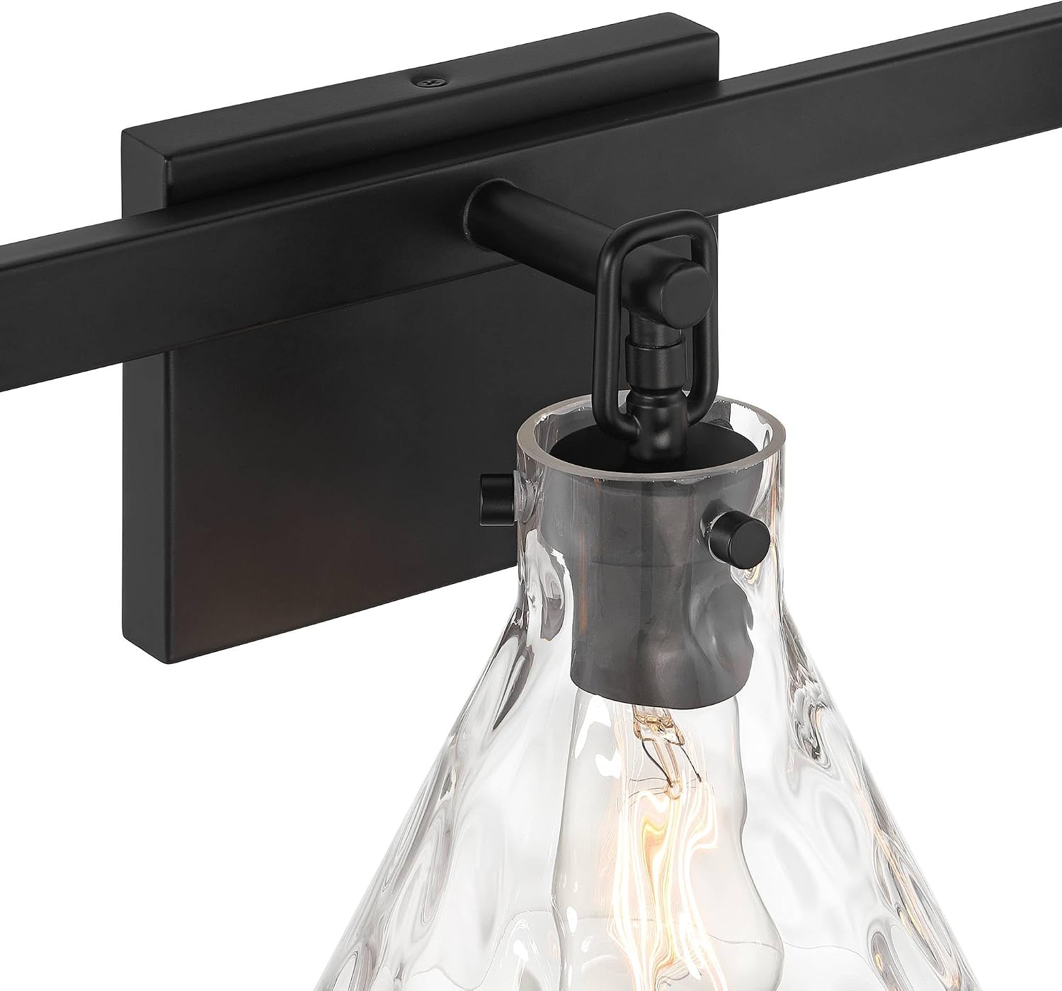 Possini Euro Design Ishii 26' High Modern 3 Light Bathroom Vanity Wall Lamp Light Fixture Mount Over The Sink Mirror Hardwired Cordless Matte Black Clear Glass Shade Indoor Entry-Way