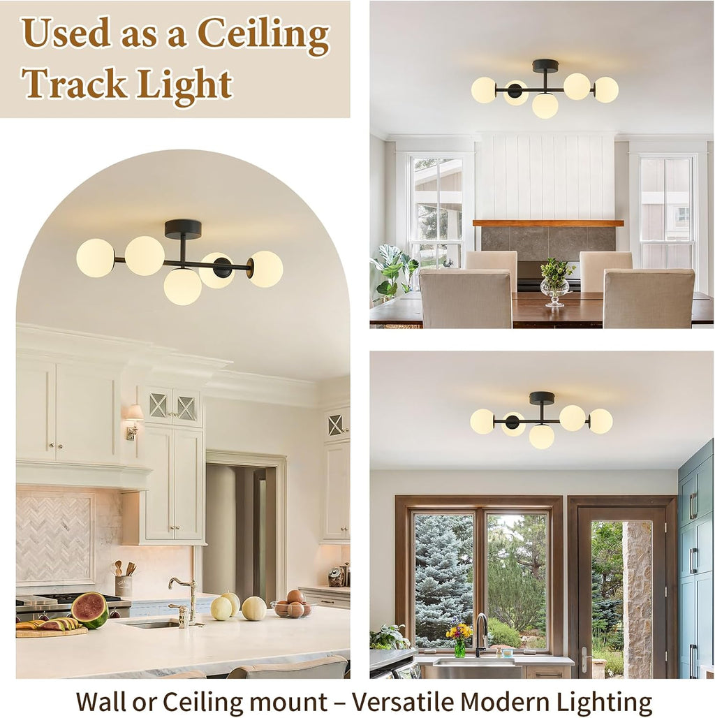 Black LED Bathroom Vanity Light: 5 Lights Mid Century Modern Milk White Glass Globe Vanity Light Fixture over Mirror - Unique Dimmable Hardwired Matte Black Bath Room Makeup Globe Wall Sconce Lighting