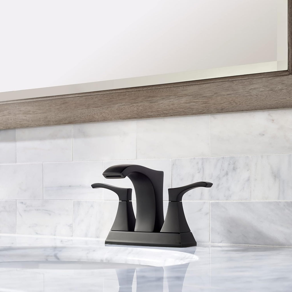 Pfister Venturi Bathroom Sink Faucet, 4-Inch Centerset, 2-Handle, 3-Hole, Matte Black Finish, LF048VNBB