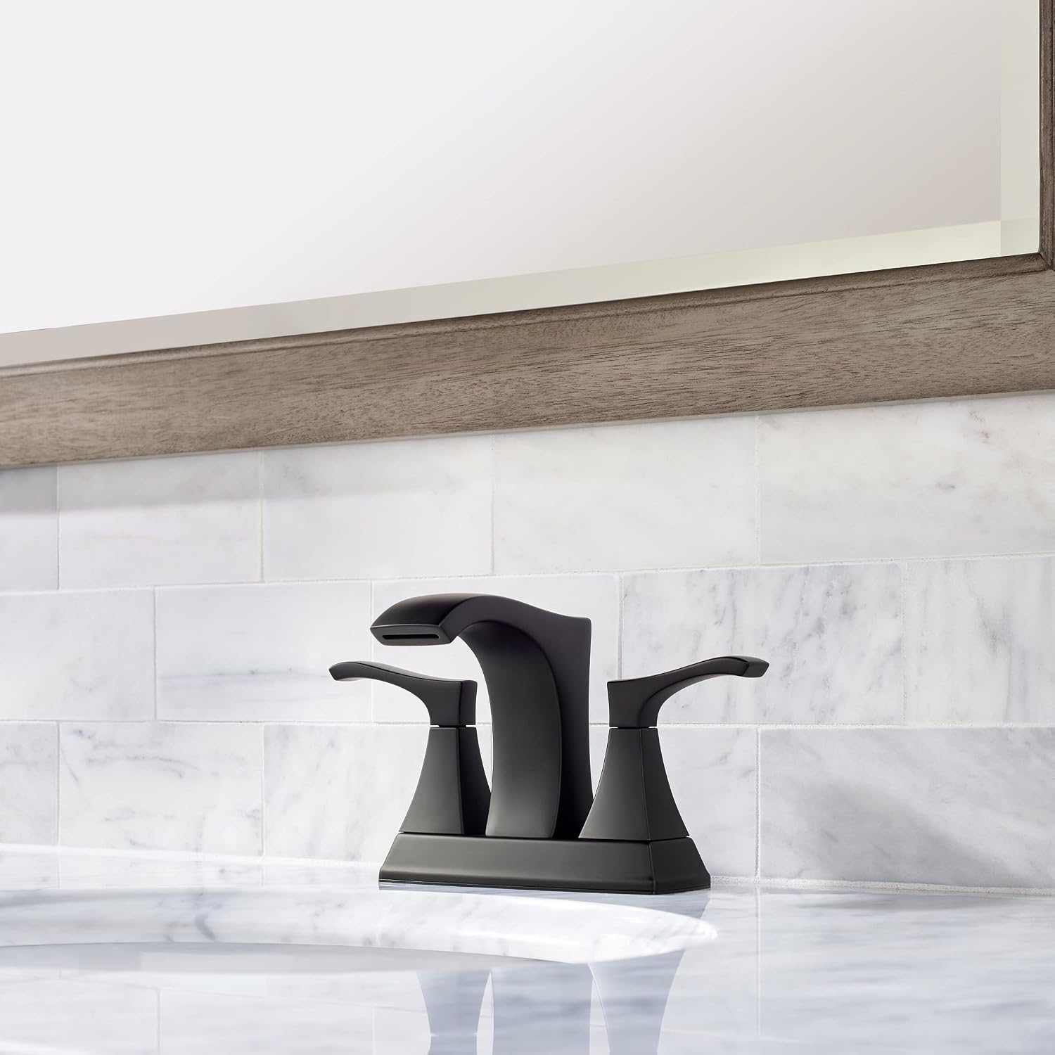Pfister Venturi Bathroom Sink Faucet, 4-Inch Centerset, 2-Handle, 3-Hole, Matte Black Finish, LF048VNBB