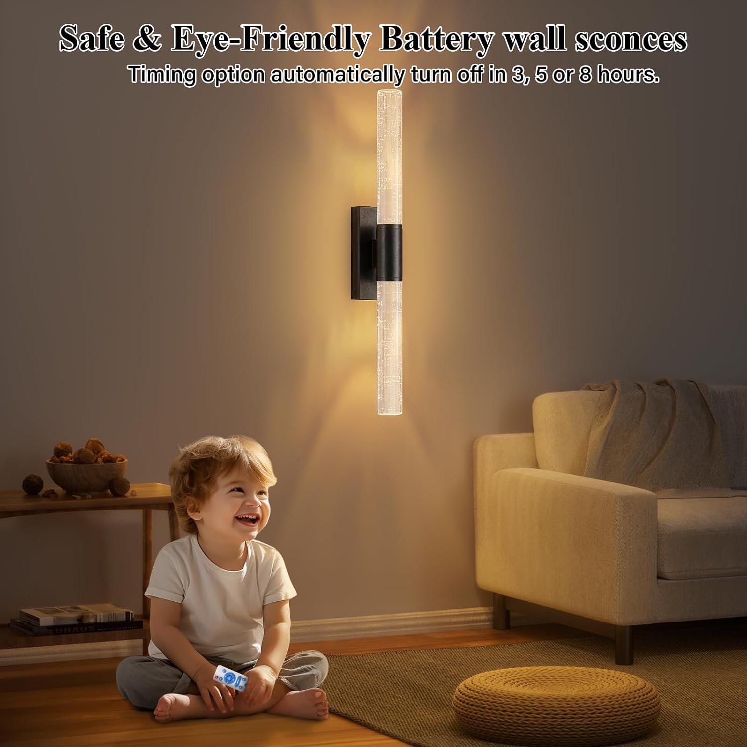 camuucci Battery Operated Wall Sconces Set of 2 Rechargeable Battery Powered Wall Light with 12000mAh Not Hardwired Dimmable Wall Lamp Fixtures for Bedroom Living Room Black 20.9 Inches