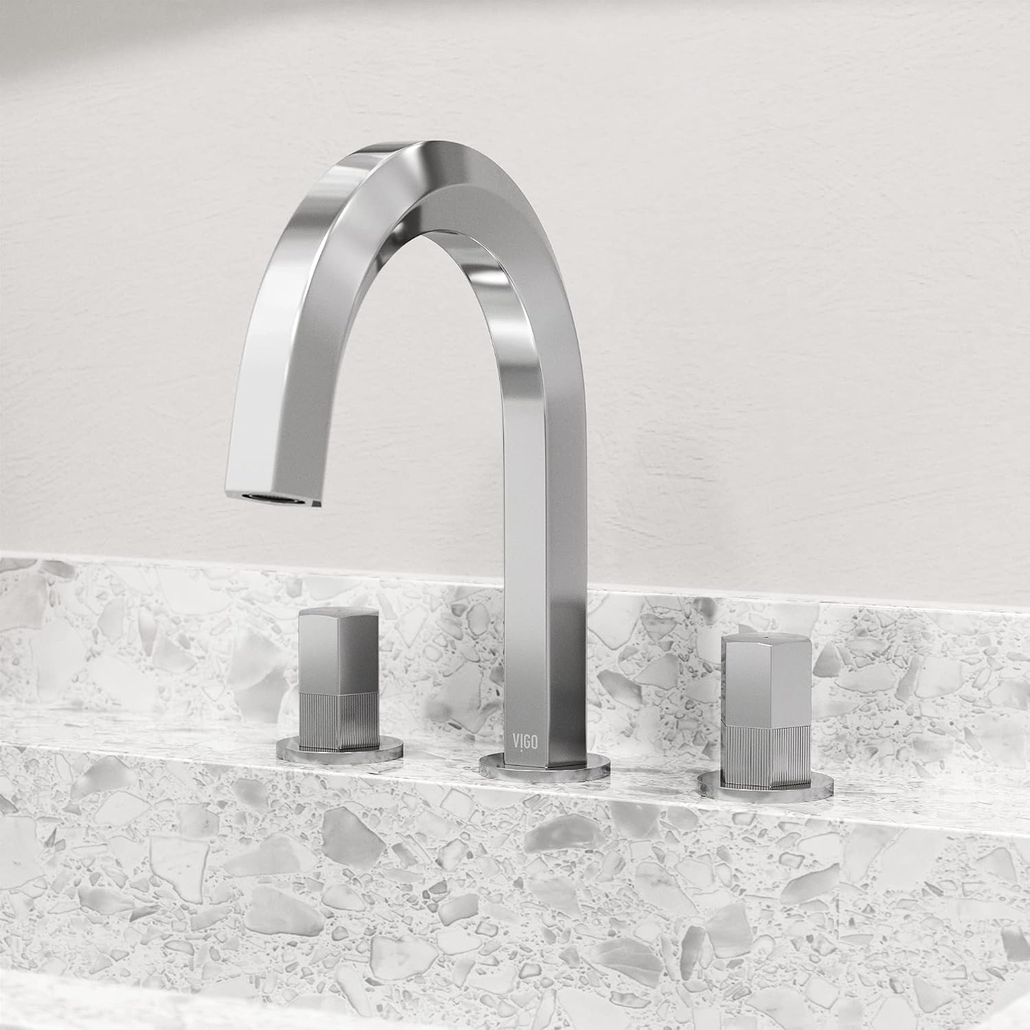 VIGO Hart Two-Handle Three-Hole Mount Widespread Bathroom Sink Faucet, 9-Inch, Chrome, Modern Design, Solid Brass, 1.2 GPM WaterSense & Ceramic Disc Valve, Corrosion-Resistant