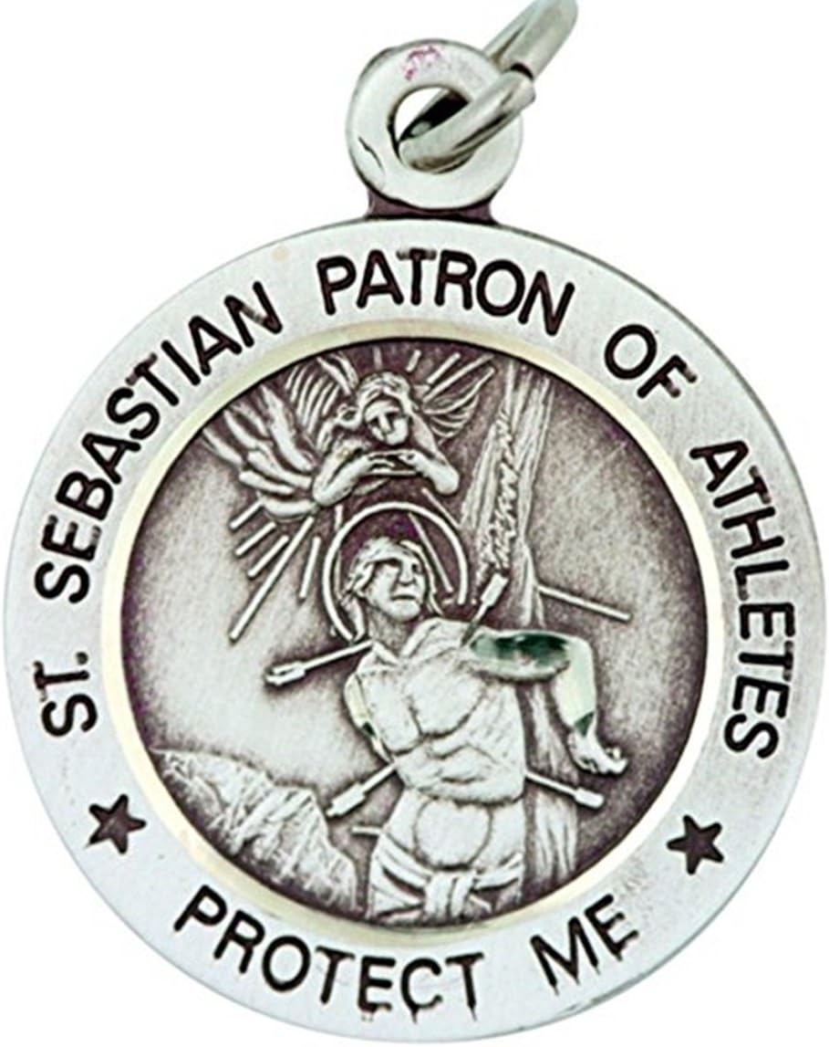 Religious Gifts Sterling Silver Saint Sebastian Sports Athlete Medal Pendant, 15/16 Inch
