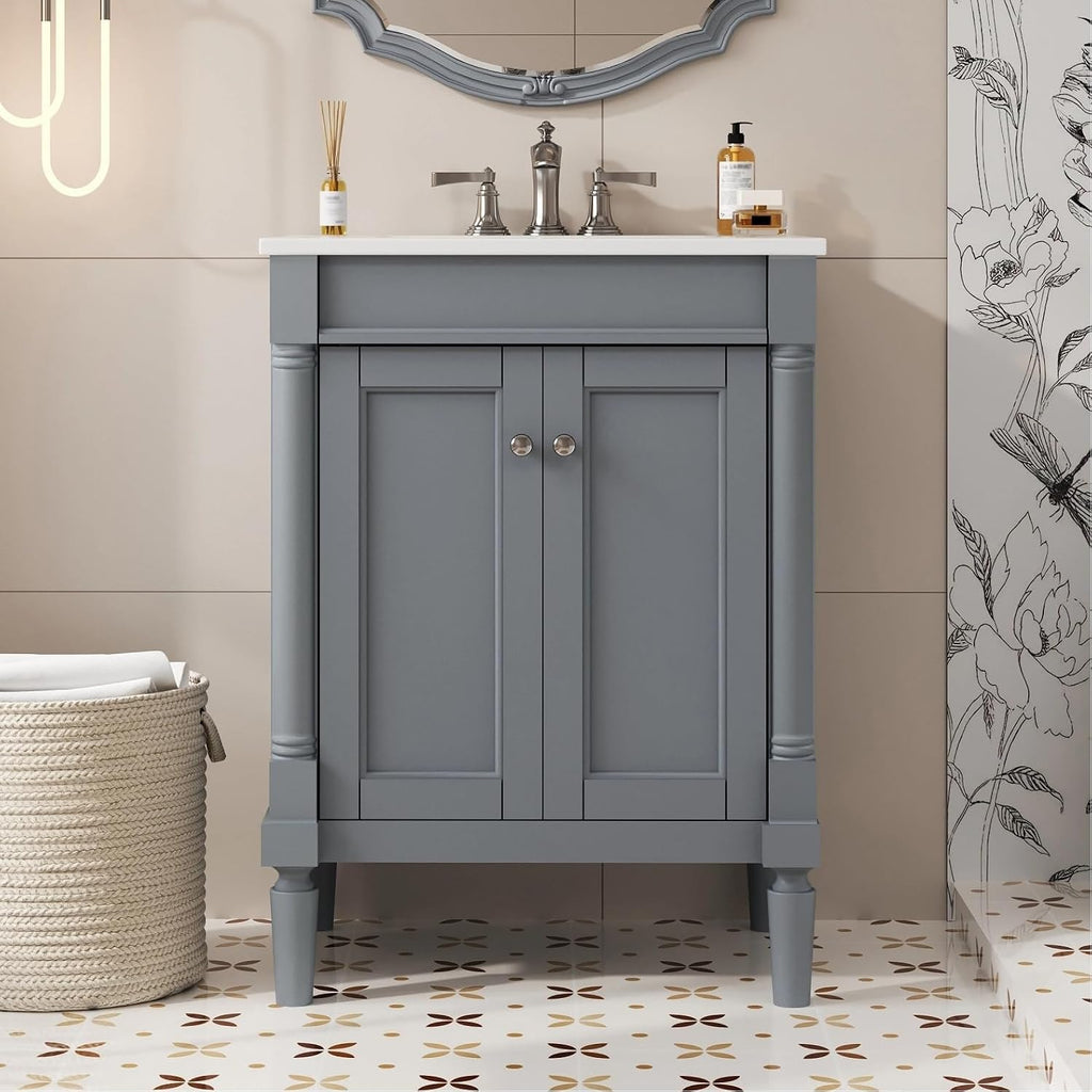 Virubi 24 Inch Bathroom Vanity with Single Sink Combo Set, Modern Bathroom Storage Cabinet with Double Soft Closing Doors, Solid Wood Frame Bathroom Vanities.