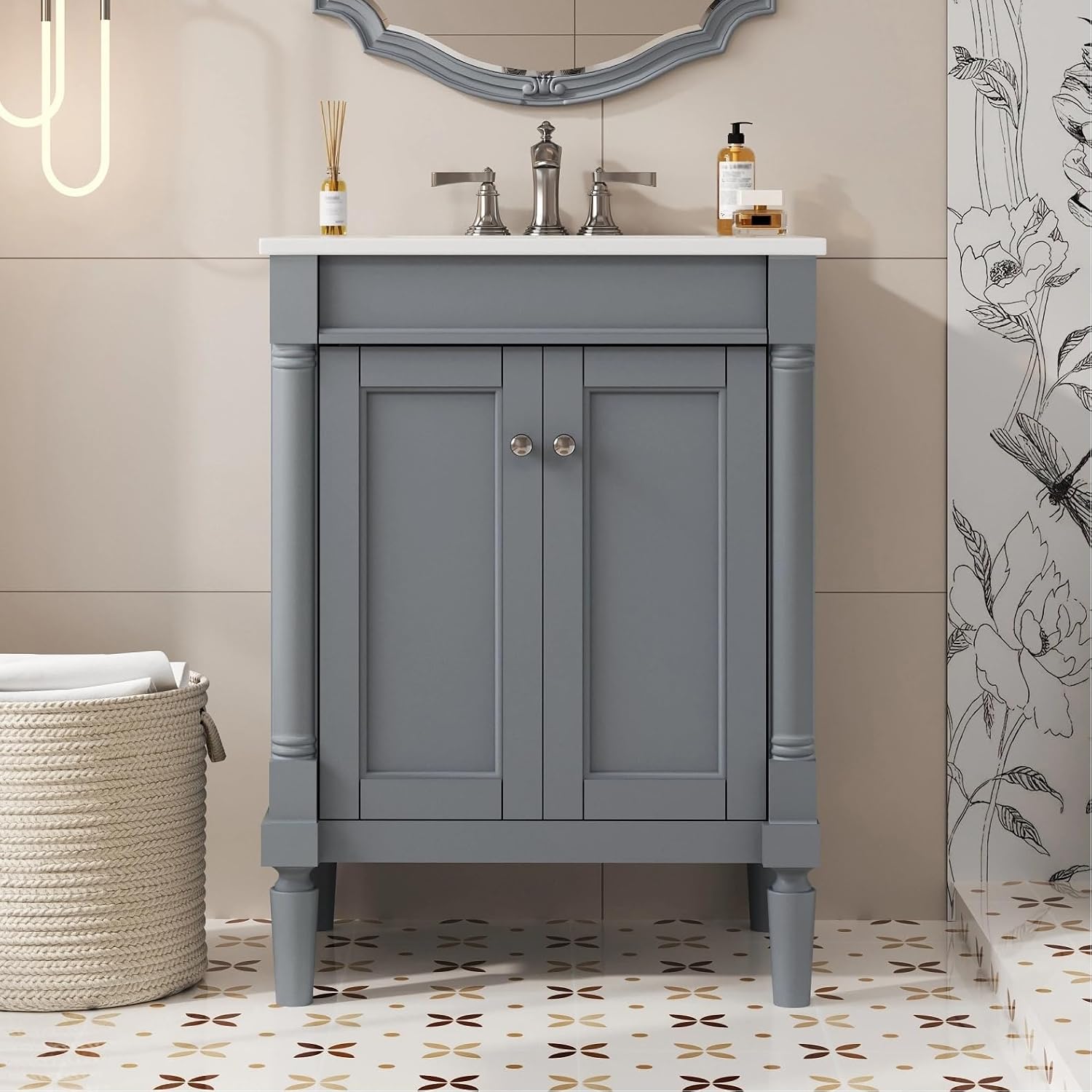 Virubi 24 Inch Bathroom Vanity with Single Sink Combo Set, Modern Bathroom Storage Cabinet with Double Soft Closing Doors, Solid Wood Frame Bathroom Vanities.