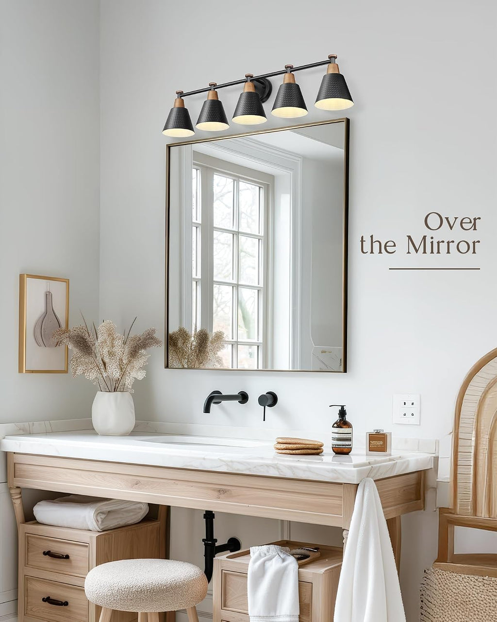 FEMILA 37.4' Black Vanity Light, Black Bathroom Light Fixture, Bathroom Lighting Fixtures Over Mirror with Matte Black Finish, 4FG59B-5W BK