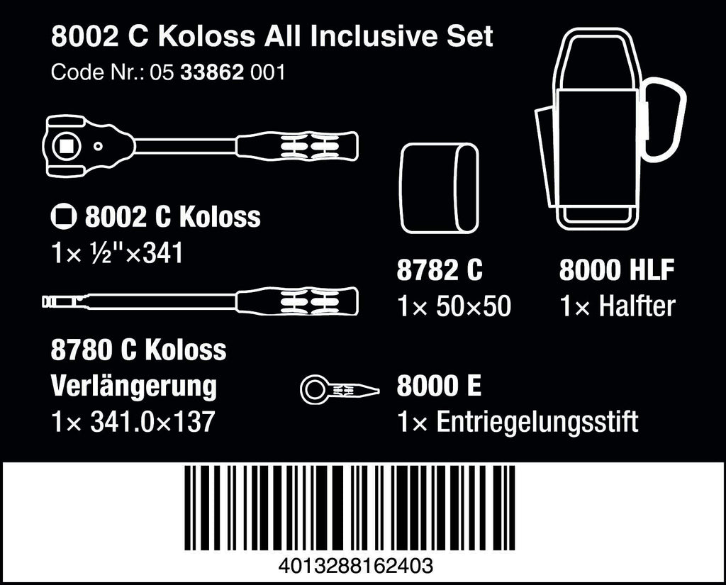 WERA 05133862001 8002 C Koloss All Inclusive Set with 1/2' Drive, 5 Pieces