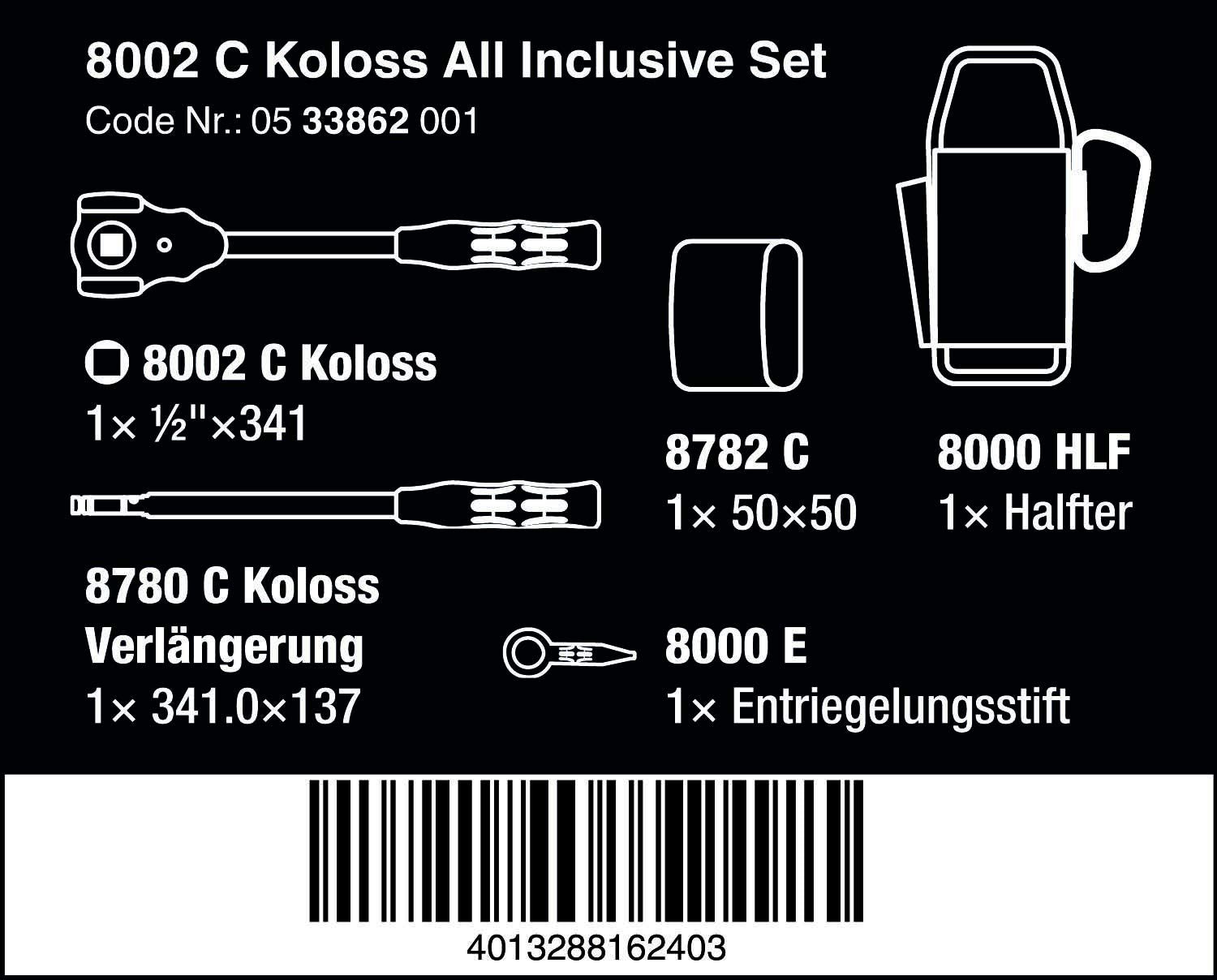 WERA 05133862001 8002 C Koloss All Inclusive Set with 1/2' Drive, 5 Pieces