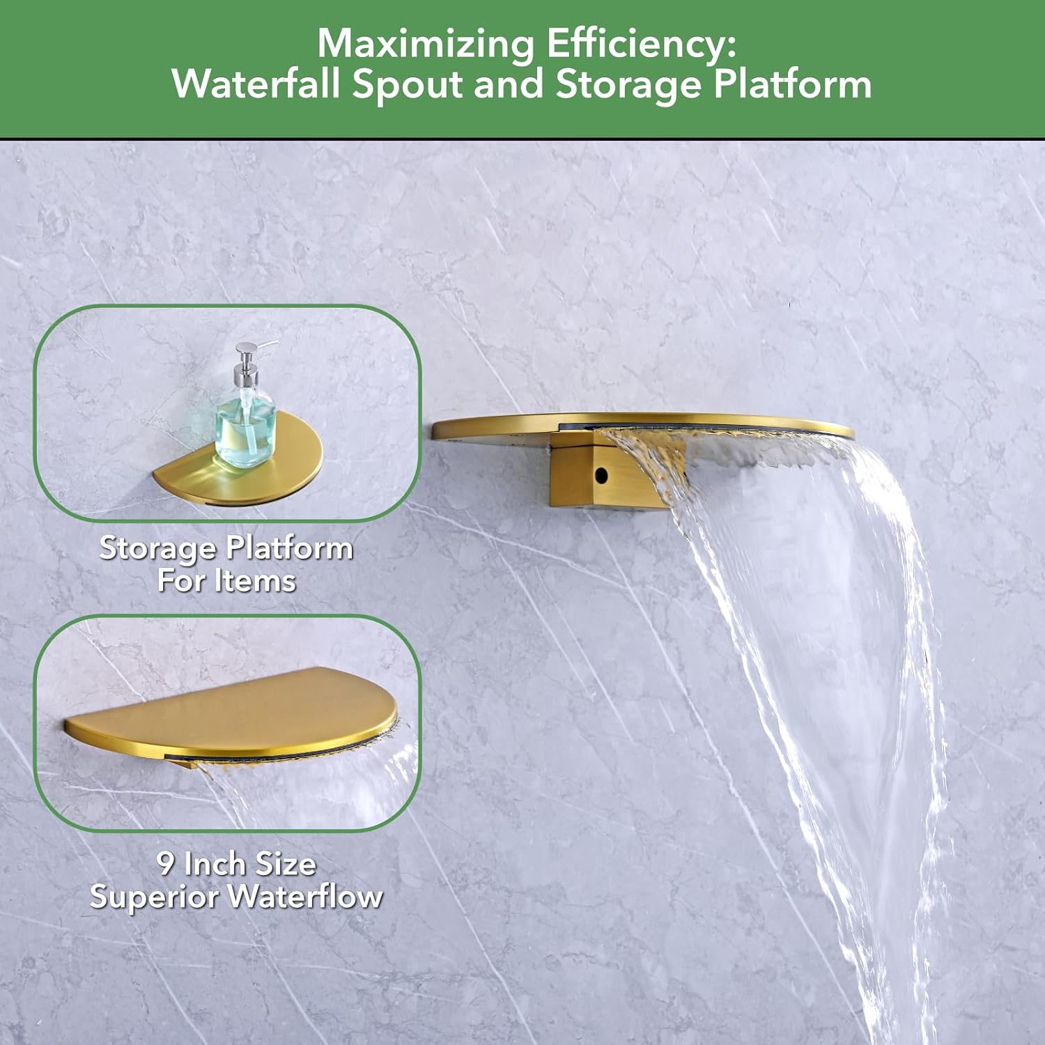 VANFOXLE Shower Faucet Set Brushed Gold Shower System,Push Button Diverter Shower Faucet with 2 in 1 Handheld,Wall Mount 8 Inch Shower Head with 9 Inch Bathtub Waterfall Spout