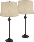 360 Lighting Lynn 26' Tall Skinny Buffet Modern Table Lamps Set of 2 Black Finish Metal Burlap Linen Shade Living Room Bedroom Bedside Nightstand House Office Home Reading Kitchen Entryway Console