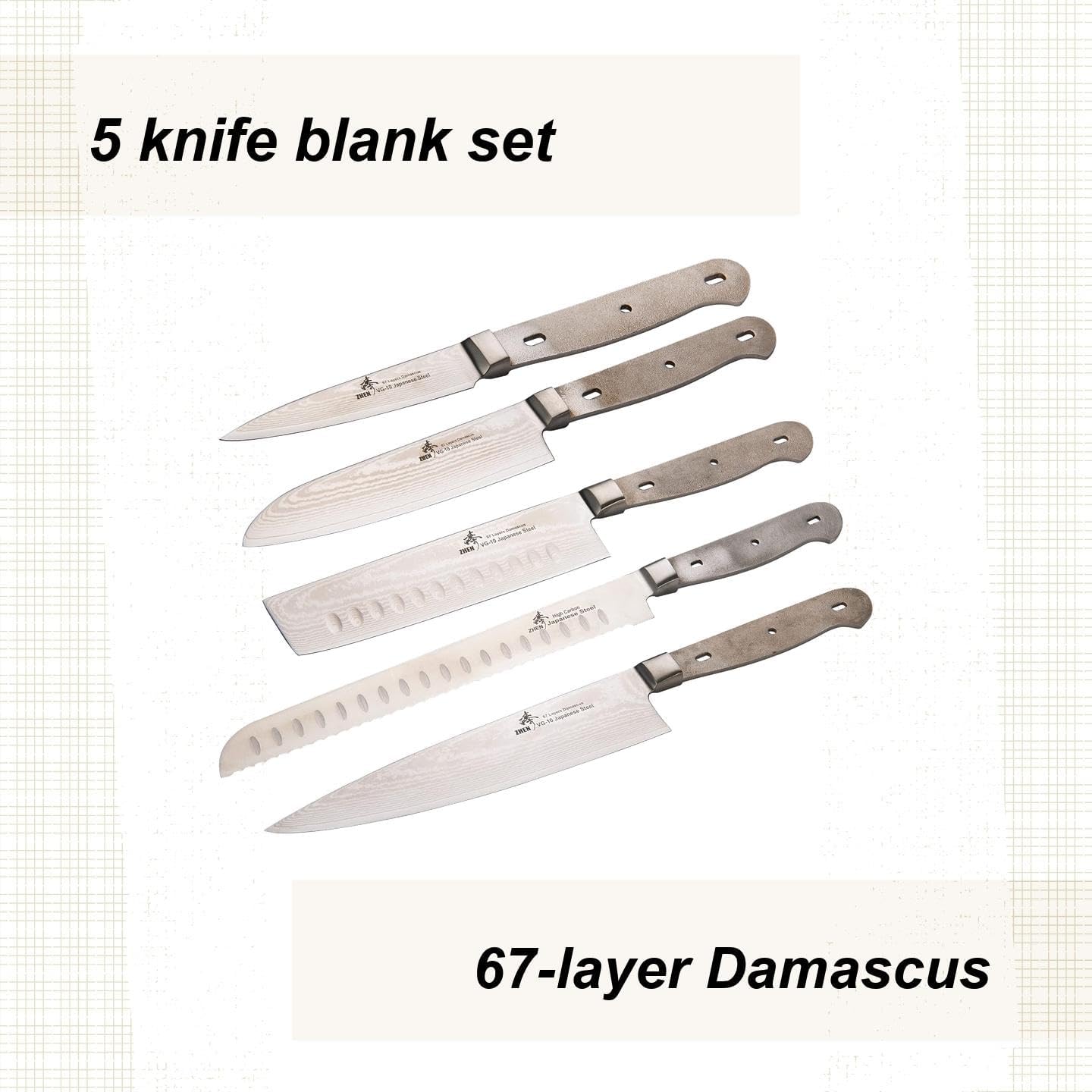 ZHEN Kitchen Knife Blank, 67-Layer Damascus, Set Of 5