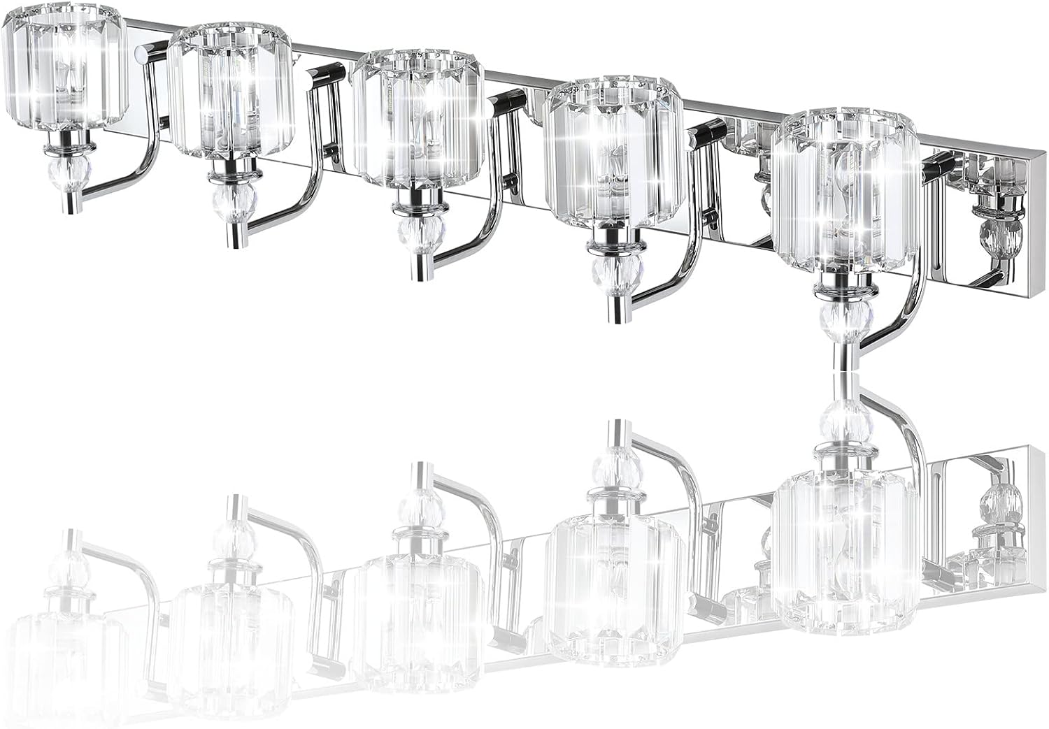 Ralbay Modern Crystal Vanity Lights 5 Light 40' Modern Crystal Bathroom Lights Fixtures Over Mirror Stainless Steel Chrome Vanity Light for Bathroom Wall Lights Fixtures