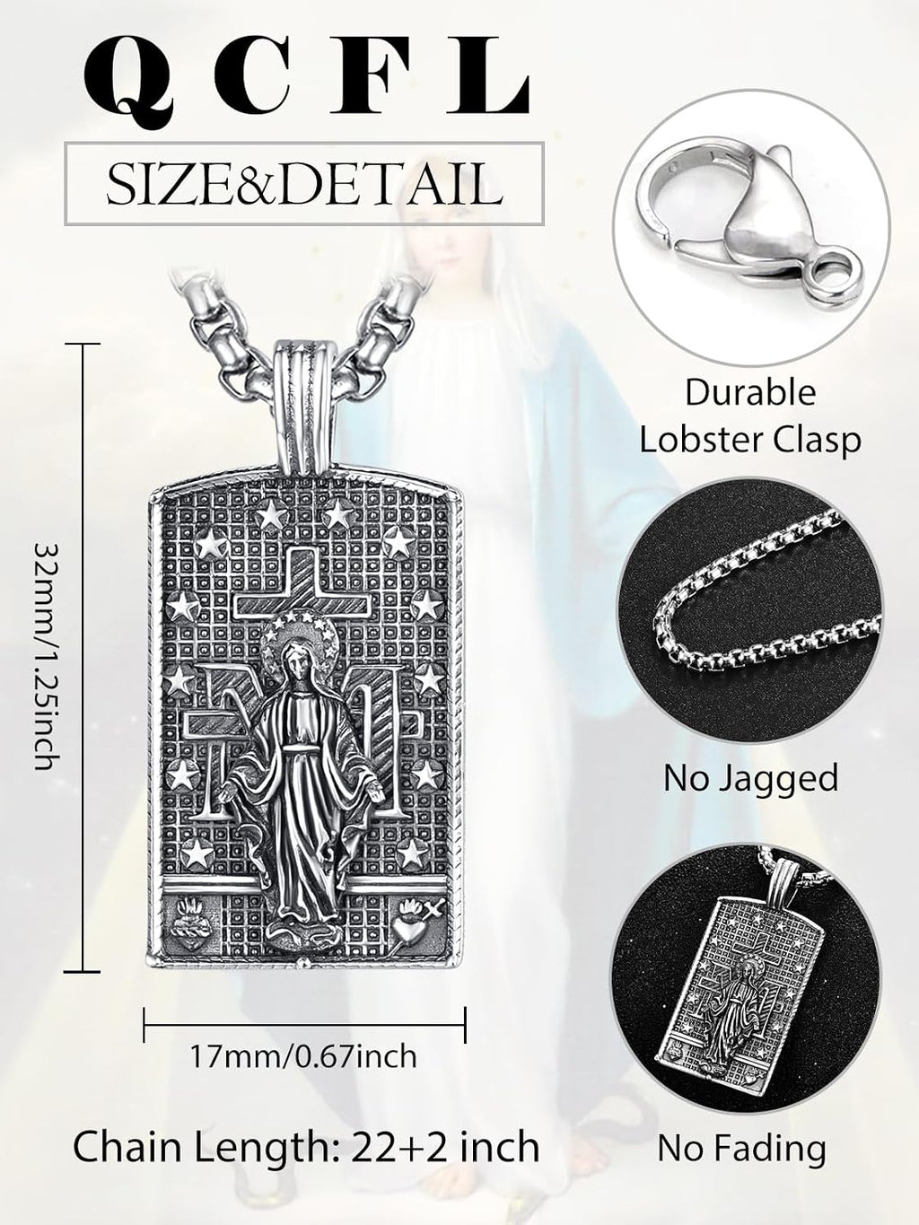 Fathers Day Necklace Saint Medal Sterling Silver Men's Necklaces Pendant St Gerard Dog Tag Catholic Religious Guardian Angel Protection Necklaces Waterproof and Colorfast Suitable Dad Necklace Dad Gifts for Men