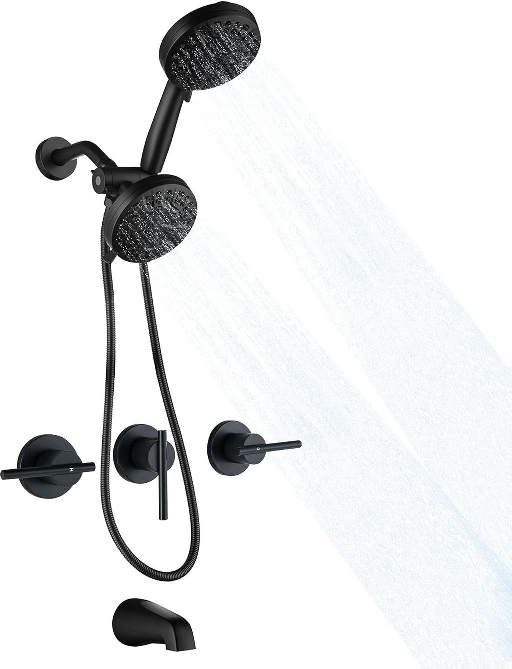 3 Handle Tub Shower Faucet Matte Black Bathtub Shower Faucet Set with Tub Spout, 3 Knob Shower Tub Faucet Set, Wall Mount