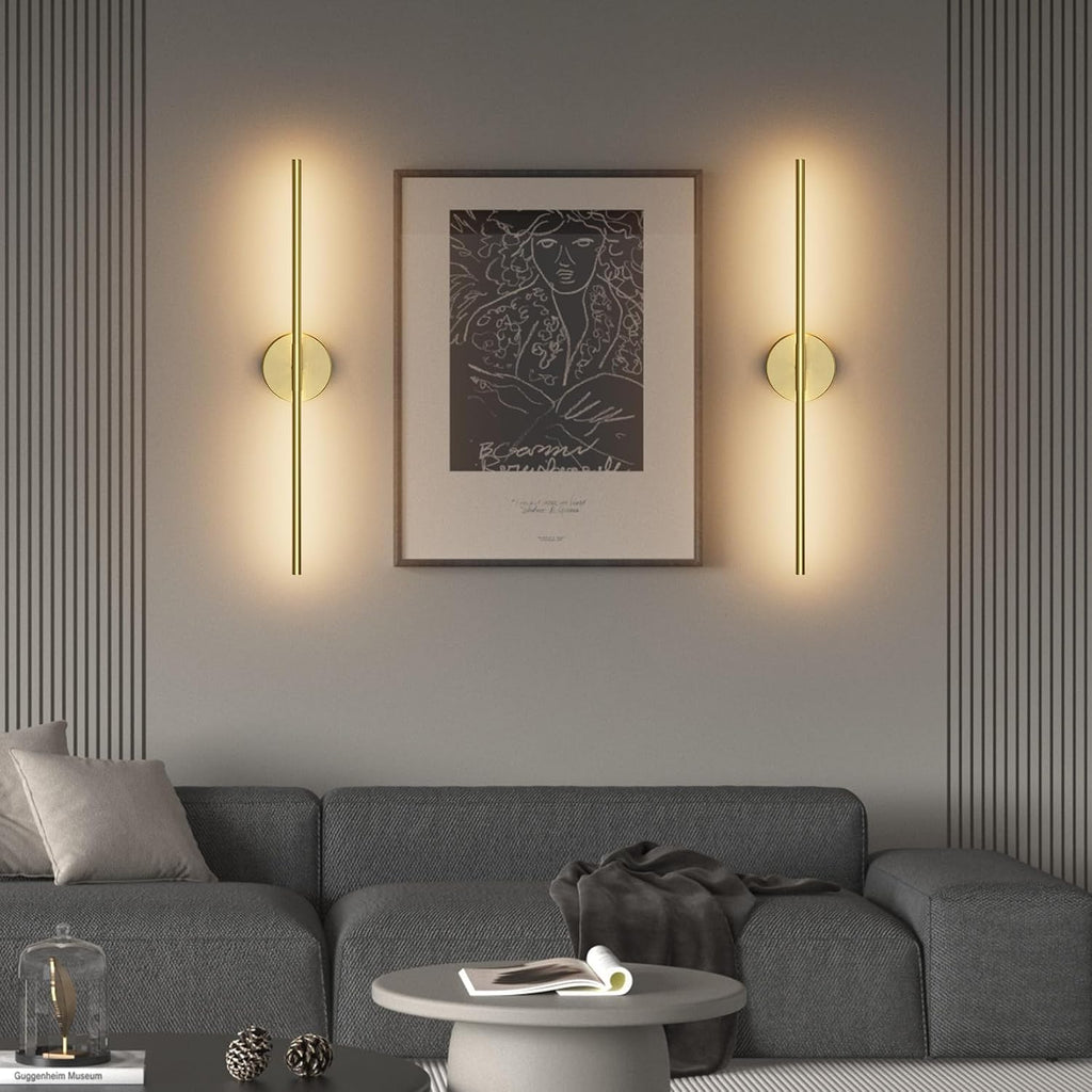28In Gold Wall Sconce Set of Two,Modern Hardwired Bathroom Wall Sconces Vantiy Light 3000K LED 360° Rotatable for Bedroom Bathroom Living Room (2 Pack)