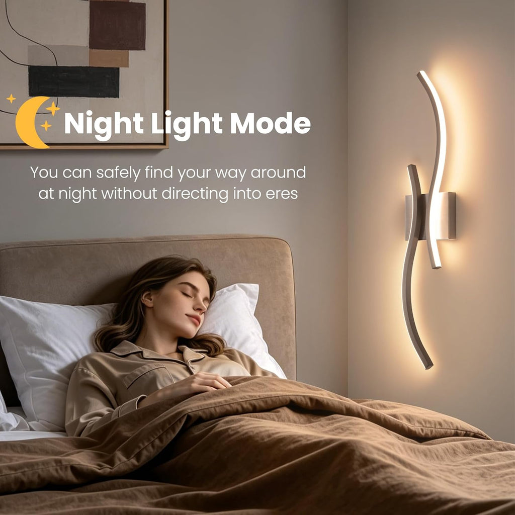 CANEOE Modern Wall Sconces Set of 2,5CCT Wall Lights(Brushed Nickel,31.5in) | Brushed Nickel Wall Sconce with Night Light Mode, ETL Listed, 1600LM, Vertical or Horizontal Mounting