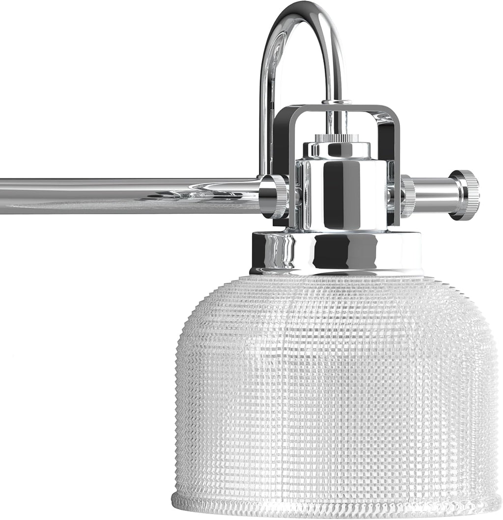 Progress Lighting Archie Collection 3-Light Clear Double Prismatic Glass Coastal Bath Vanity Light Polished Chrome